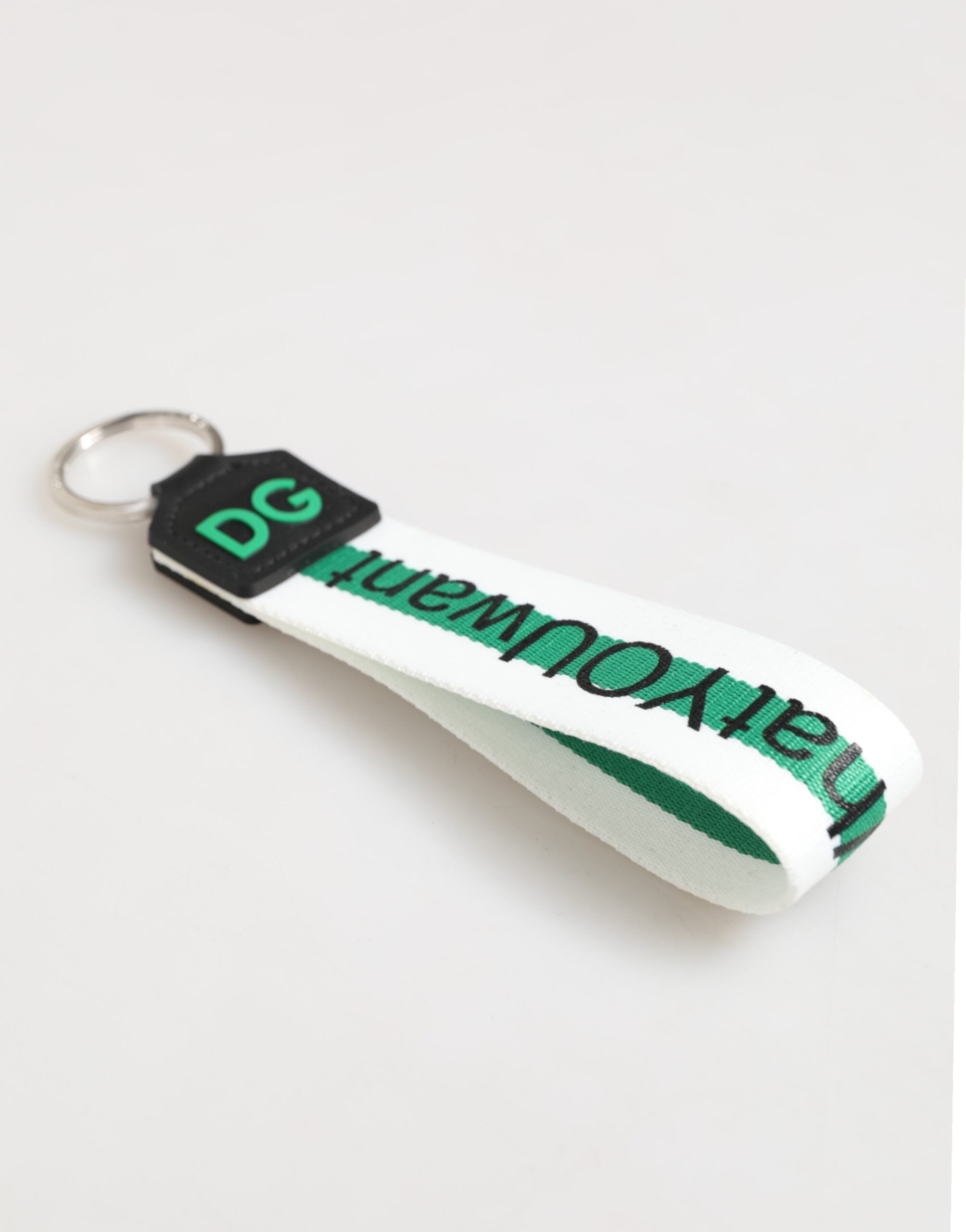 Dolce & Gabbana Green Logo Polyester Silver Brass Holder Keychain Keyring Dolce & Gabbana