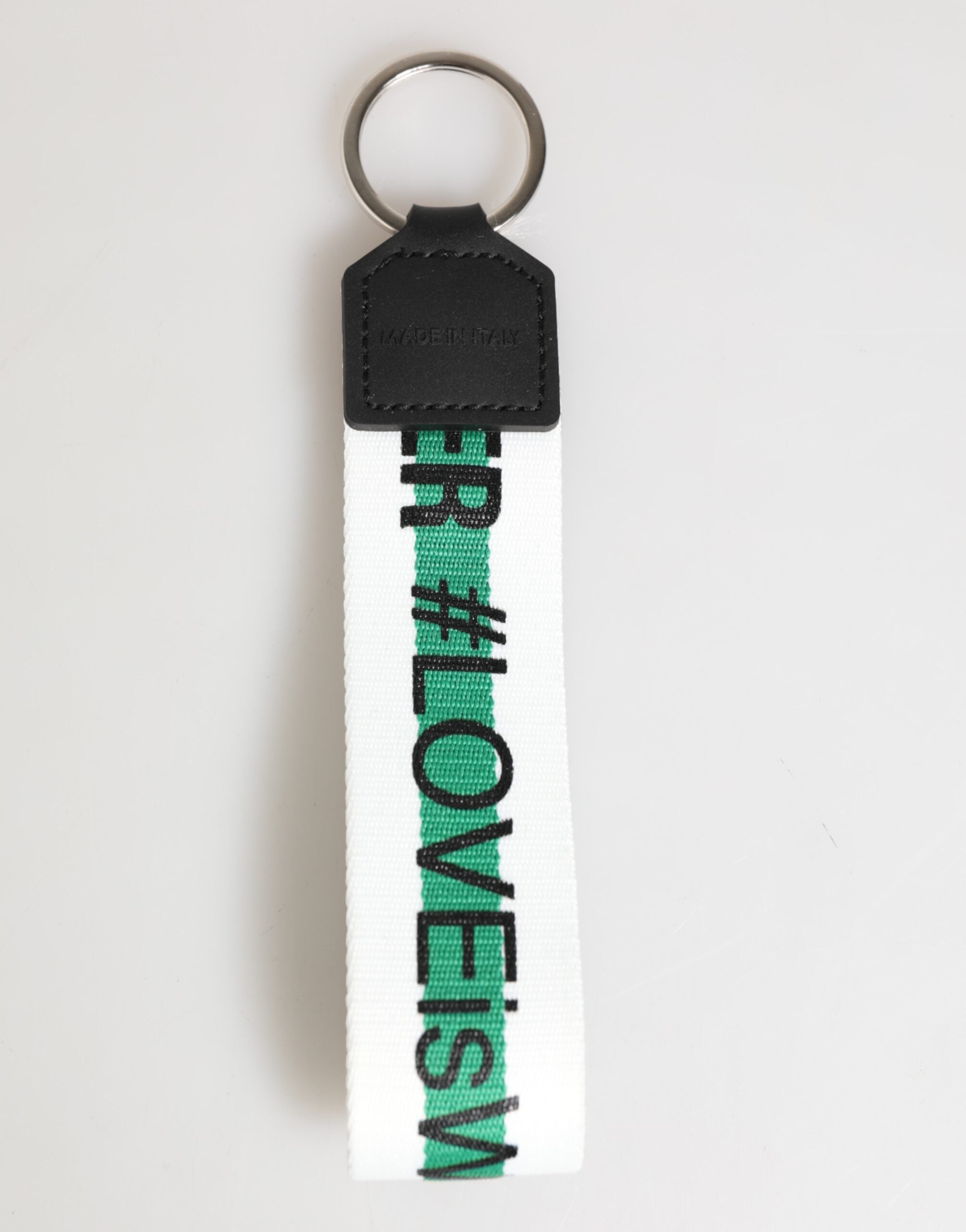 Dolce & Gabbana Green Logo Polyester Silver Brass Holder Keychain Keyring Dolce & Gabbana