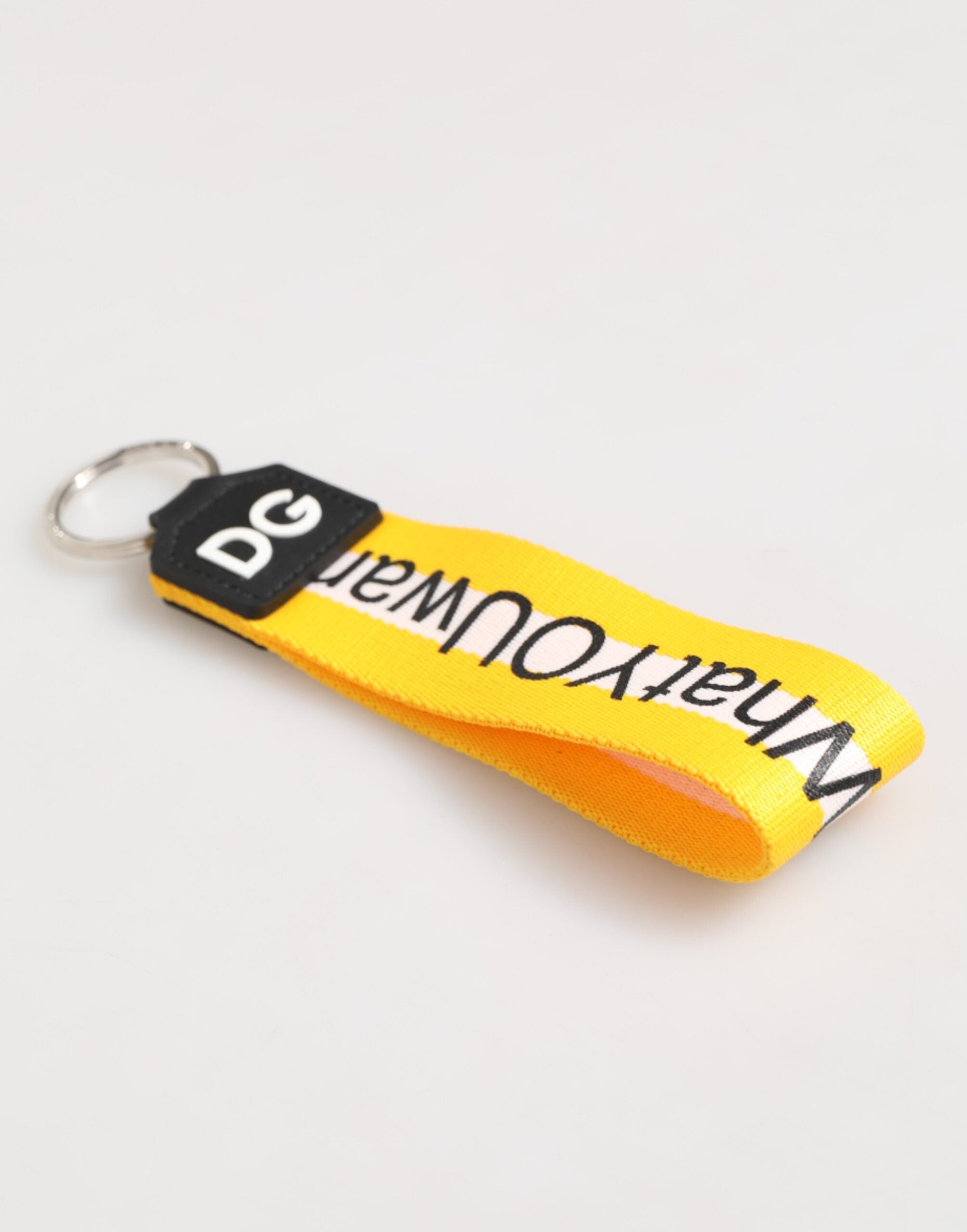 Dolce & Gabbana Yellow Logo Polyester Silver Brass Holder Keychain Keyring Dolce & Gabbana