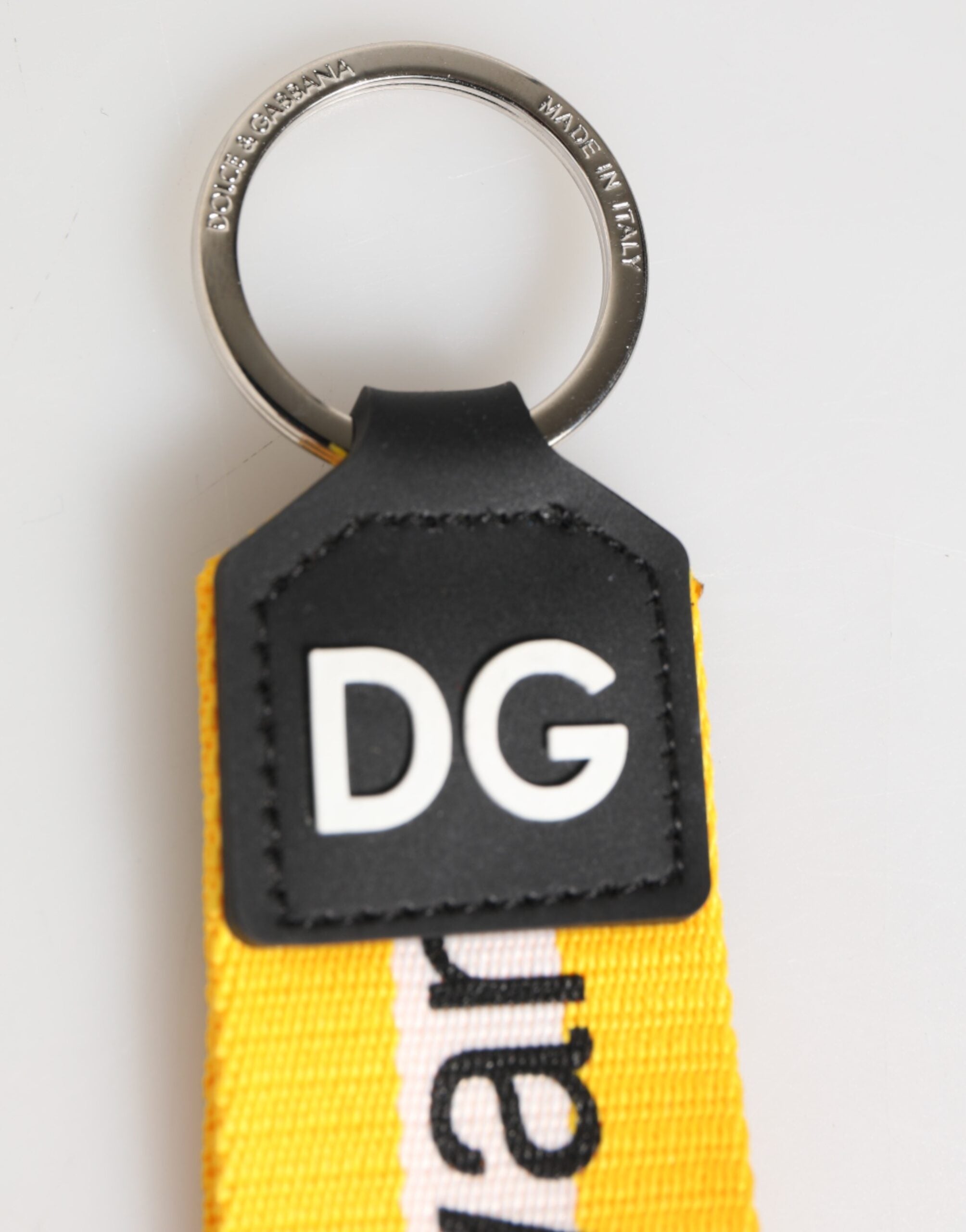 Dolce & Gabbana Yellow Logo Polyester Silver Brass Holder Keychain Keyring Dolce & Gabbana