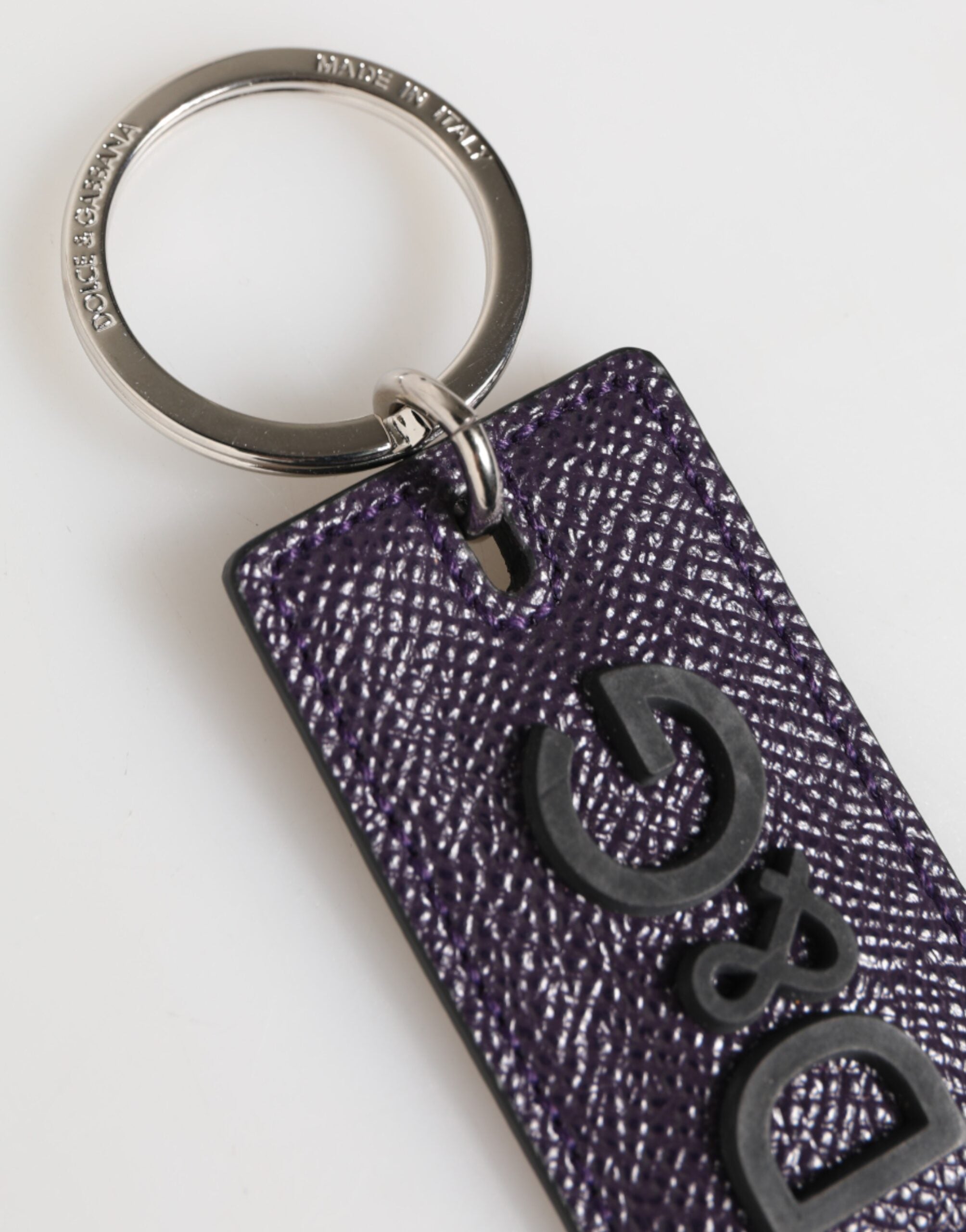 Dolce & Gabbana Violet Leather Logo Metal Ring Men Keychain Keyring Dolce & Gabbana
