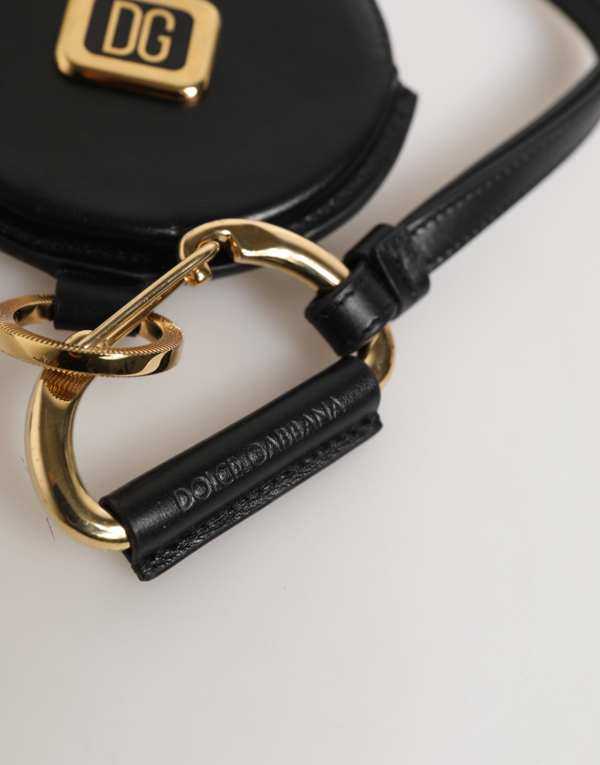 Dolce & Gabbana Black Round Leather DG Logo Coin Purse Lanyard Wallet Dolce & Gabbana