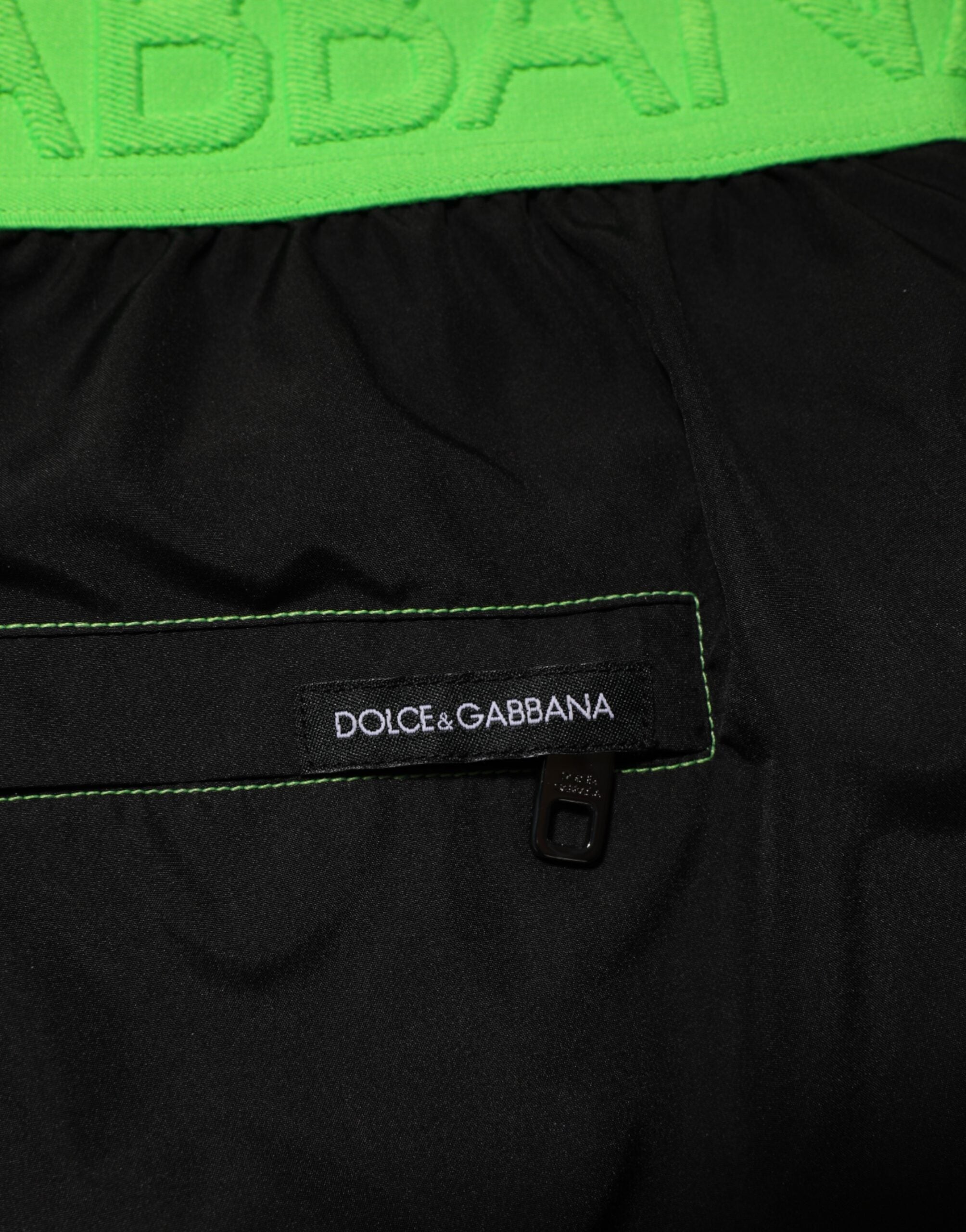 Dolce & Gabbana Black Green Logo Waistband Beachwear Short Swimwear Dolce & Gabbana