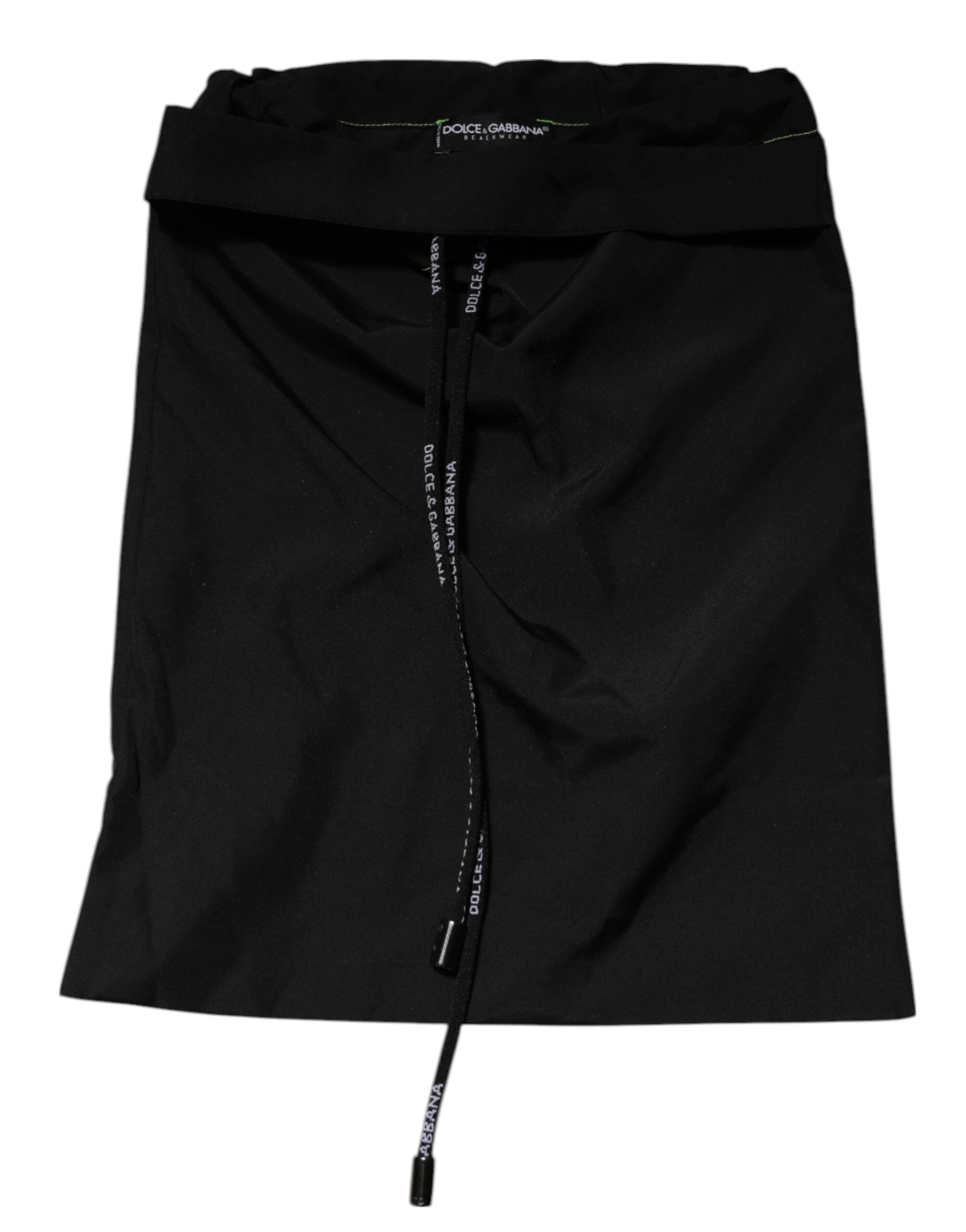 Dolce & Gabbana Black Green Logo Waistband Beachwear Short Swimwear Dolce & Gabbana