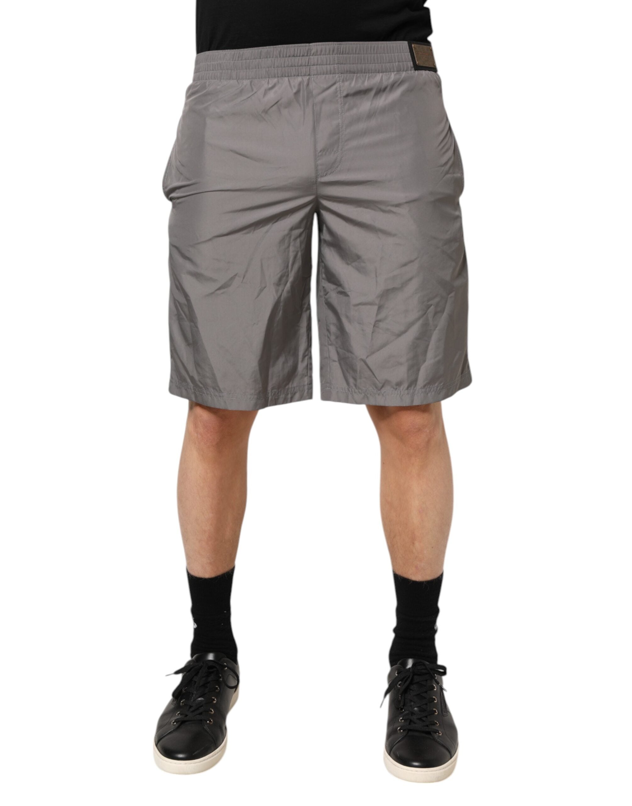 Dolce & Gabbana Light Gray Nylon Elastic Waist Shorts Swimwear Dolce & Gabbana