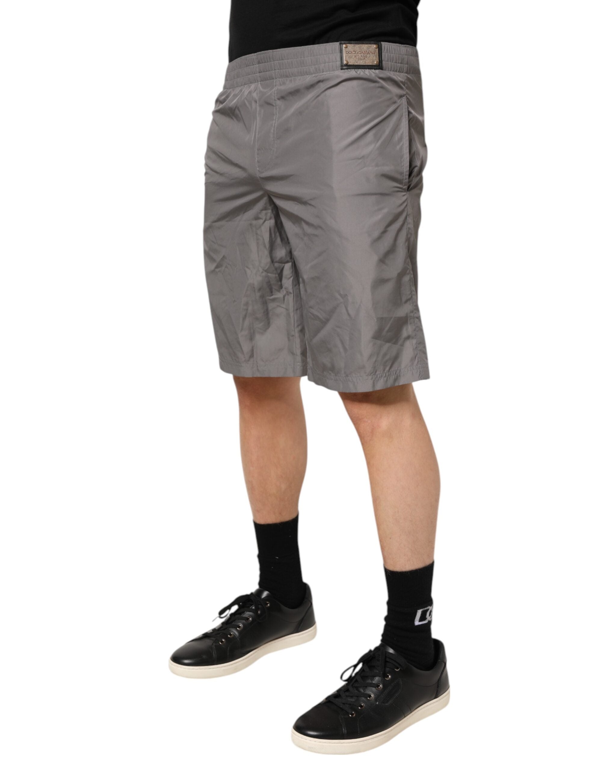 Dolce & Gabbana Light Gray Nylon Elastic Waist Shorts Swimwear Dolce & Gabbana