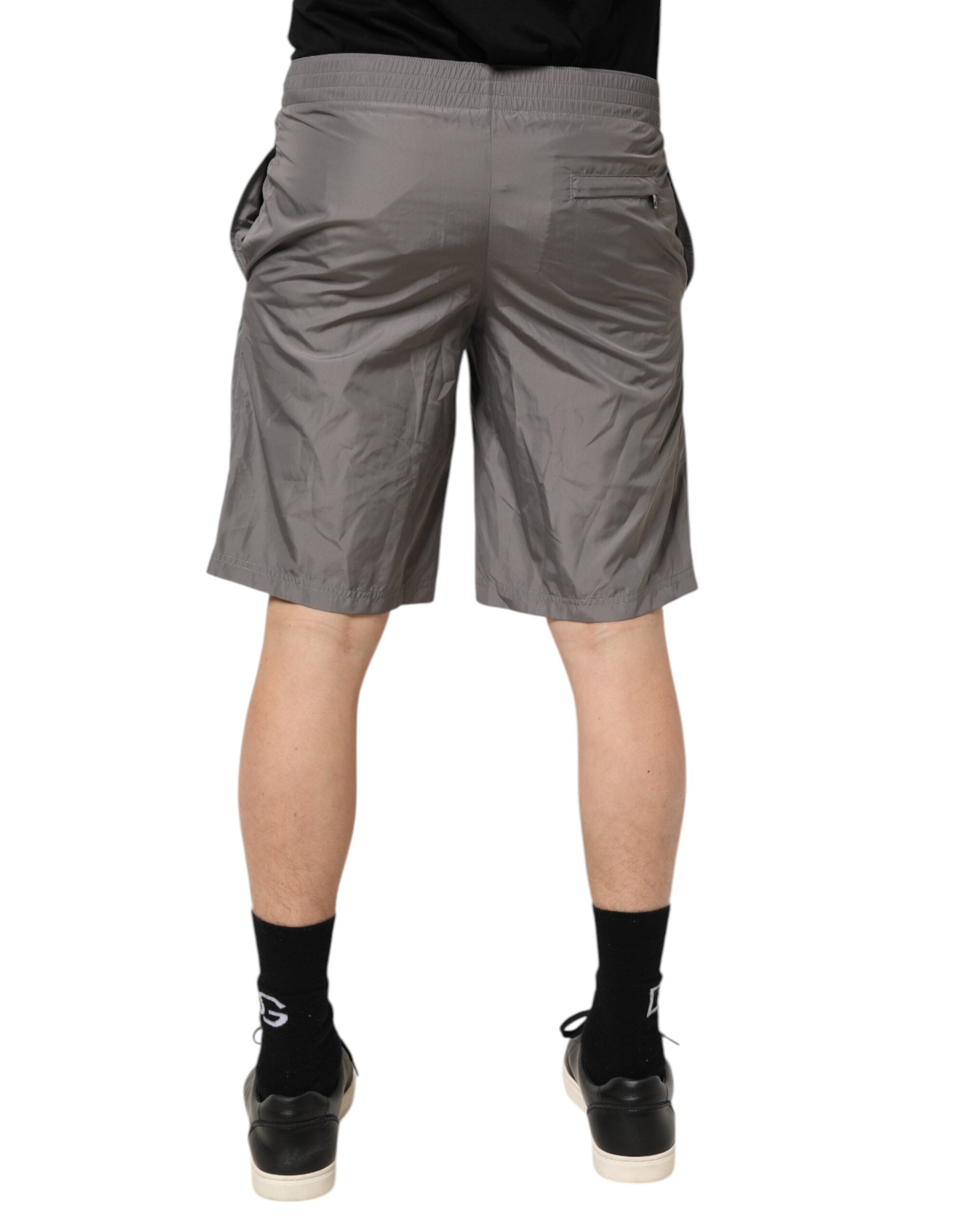 Dolce & Gabbana Light Gray Nylon Elastic Waist Shorts Swimwear Dolce & Gabbana
