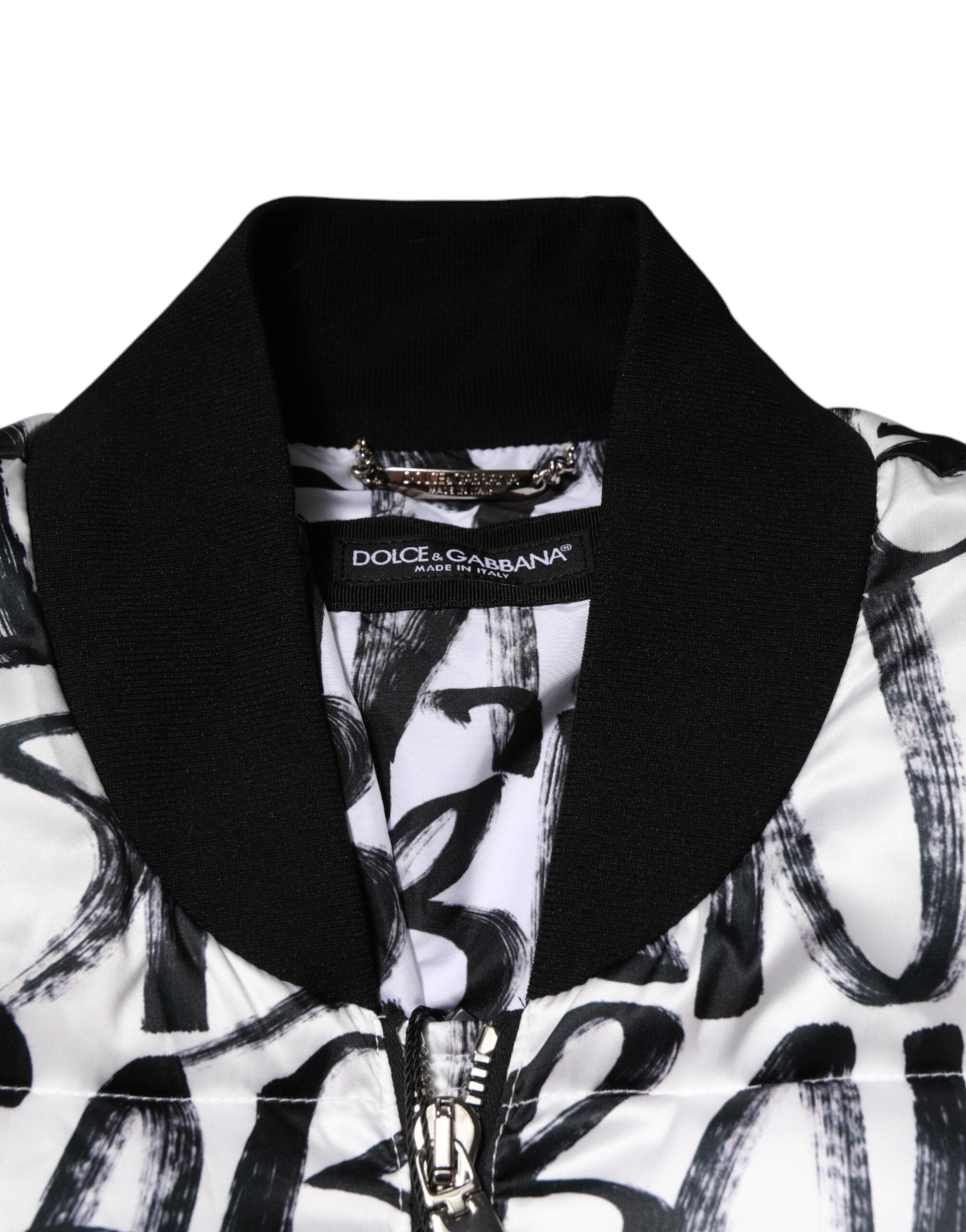 Dolce & Gabbana White Black Graffiti Logo Puffer Bomber Jacket Dolce & Gabbana