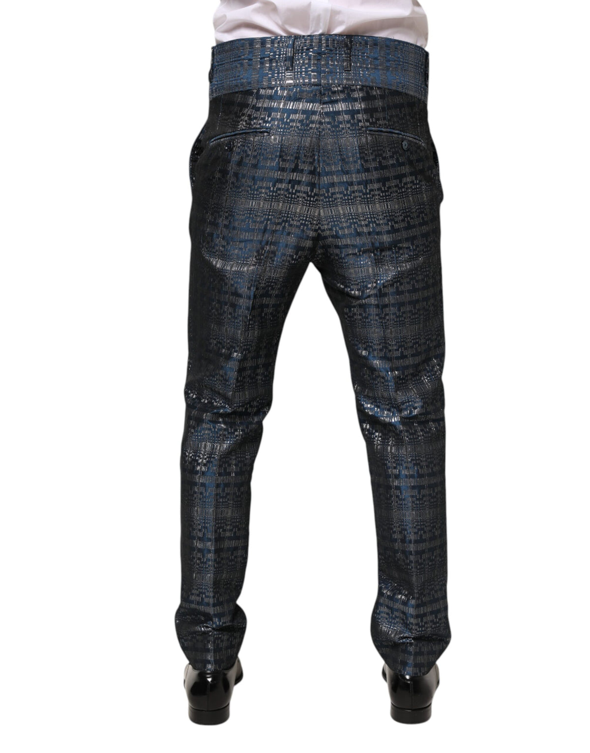Dolce & Gabbana Blue Silver Shiny Silk Skinny Men Trouser Pants