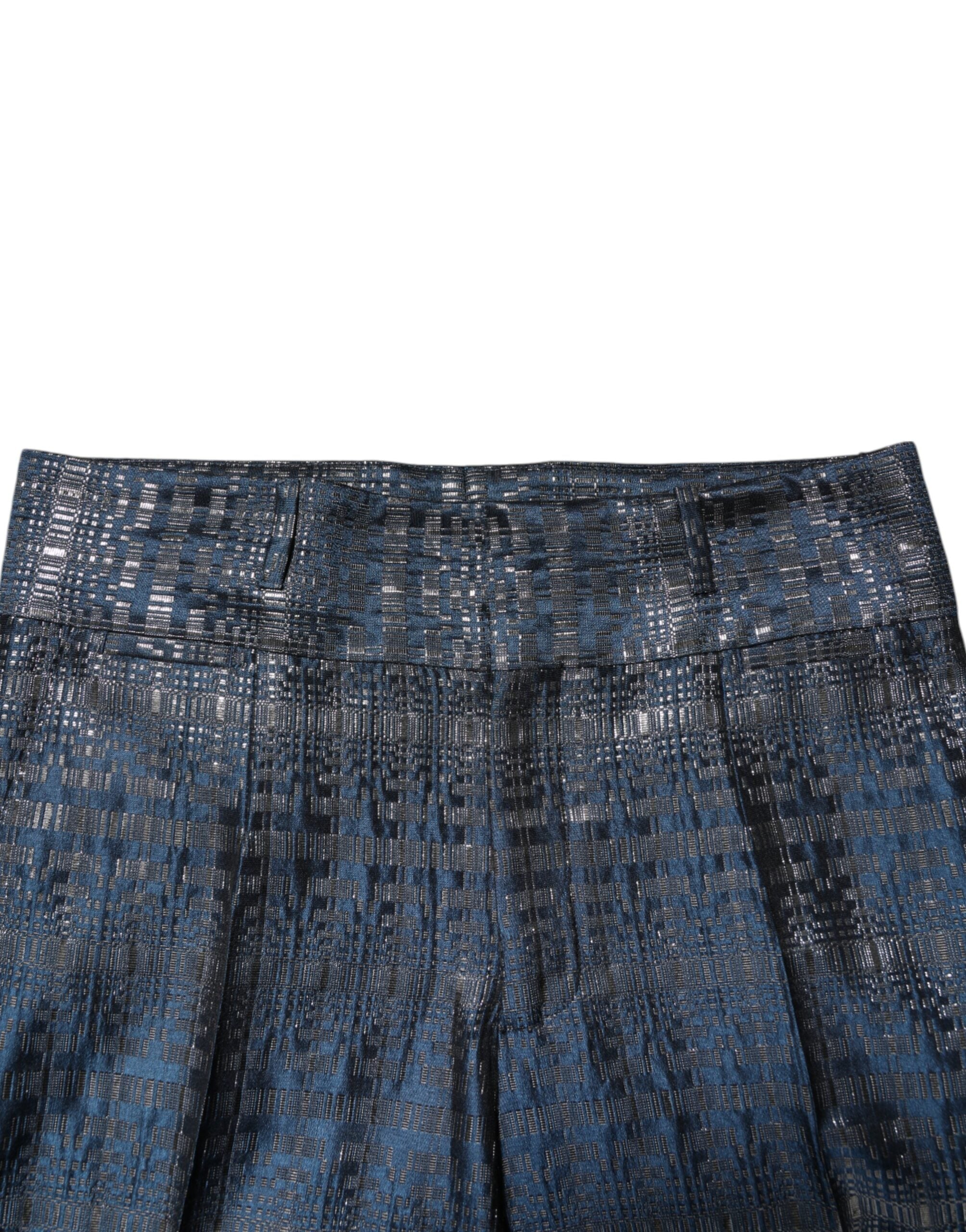 Dolce & Gabbana Blue Silver Shiny Silk Skinny Men Trouser Pants Dolce & Gabbana
