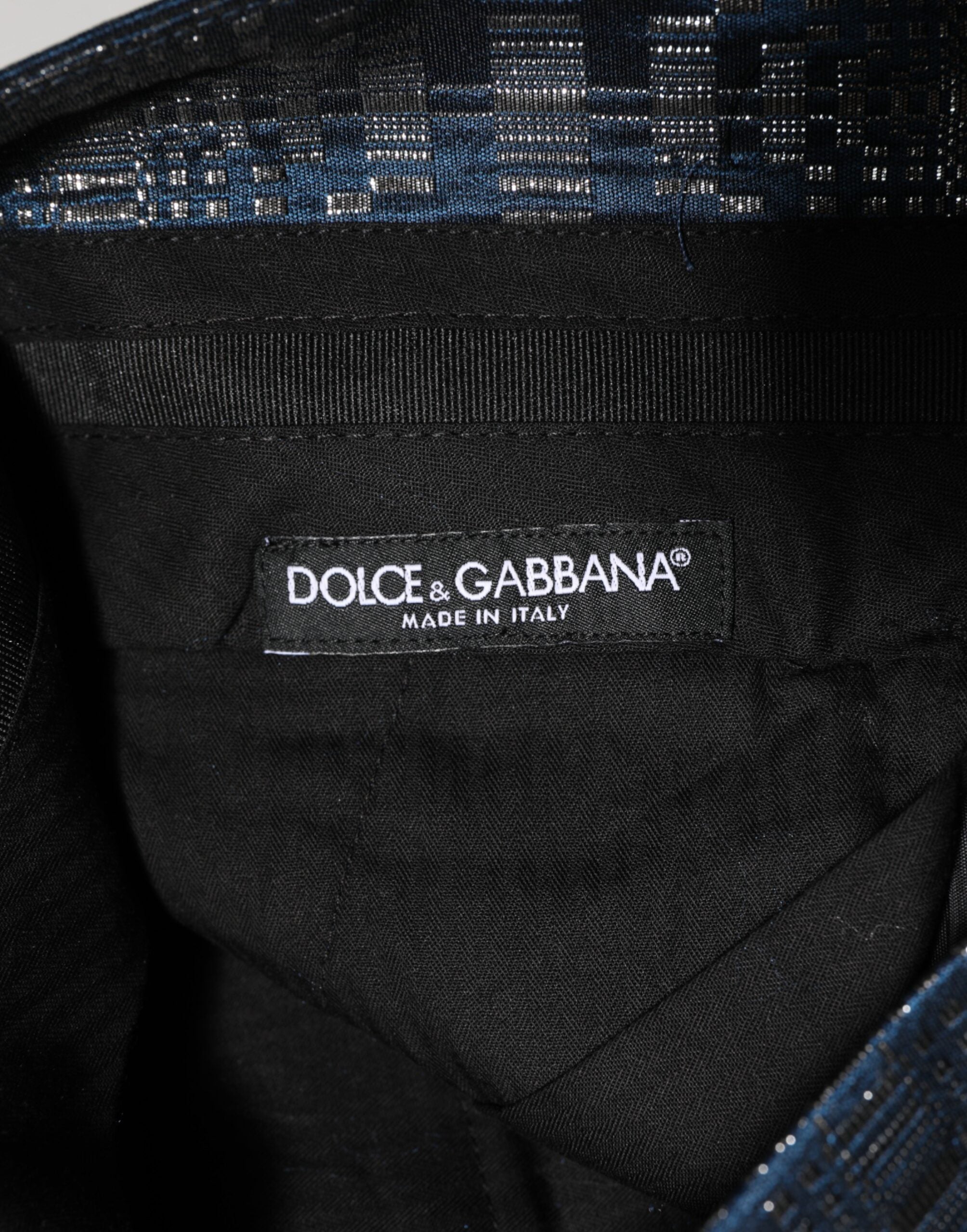 Dolce & Gabbana Blue Silver Shiny Silk Skinny Men Trouser Pants Dolce & Gabbana