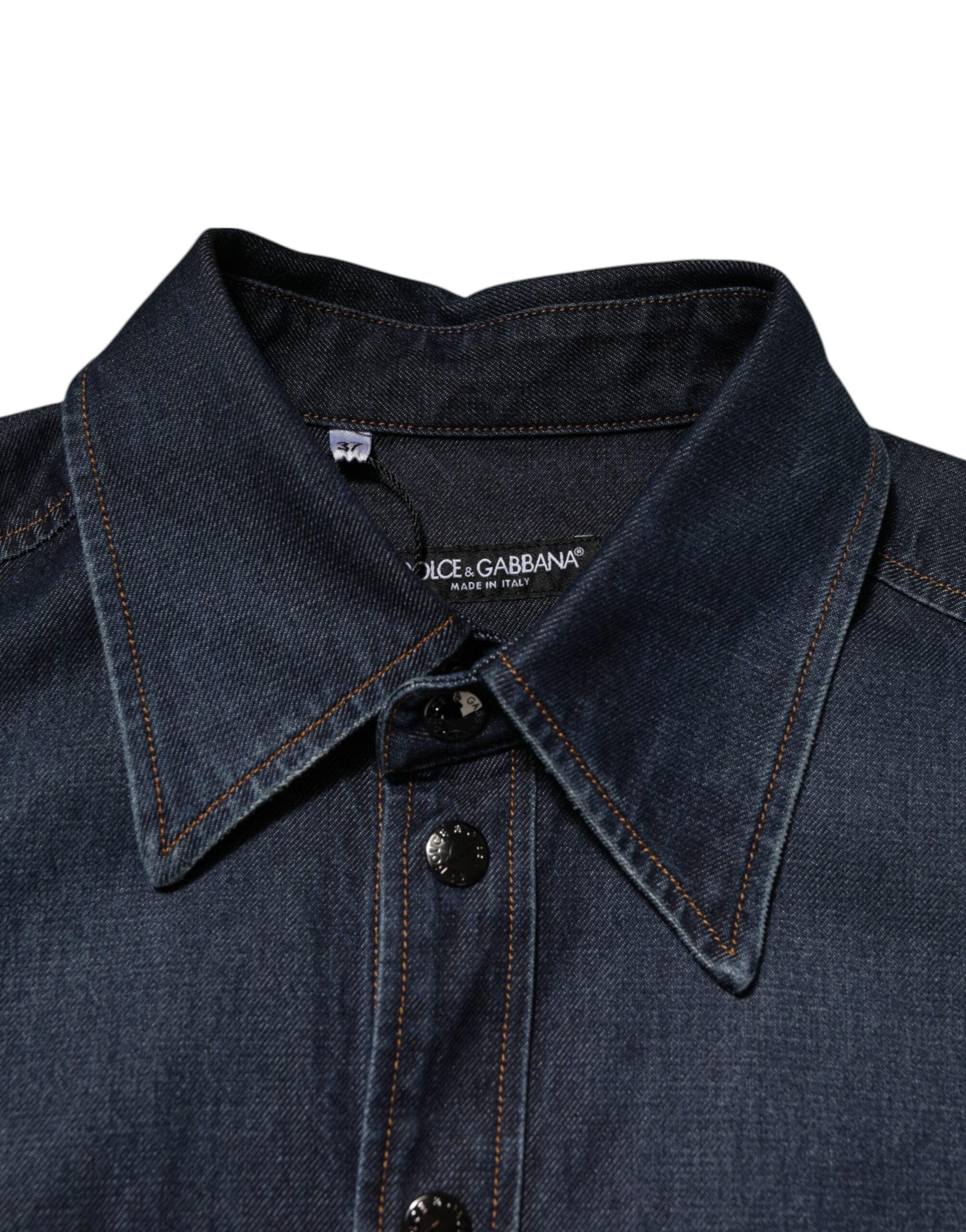 Dolce & Gabbana Blue Denim Button Casual Logo Patch Men Shirt Dolce & Gabbana