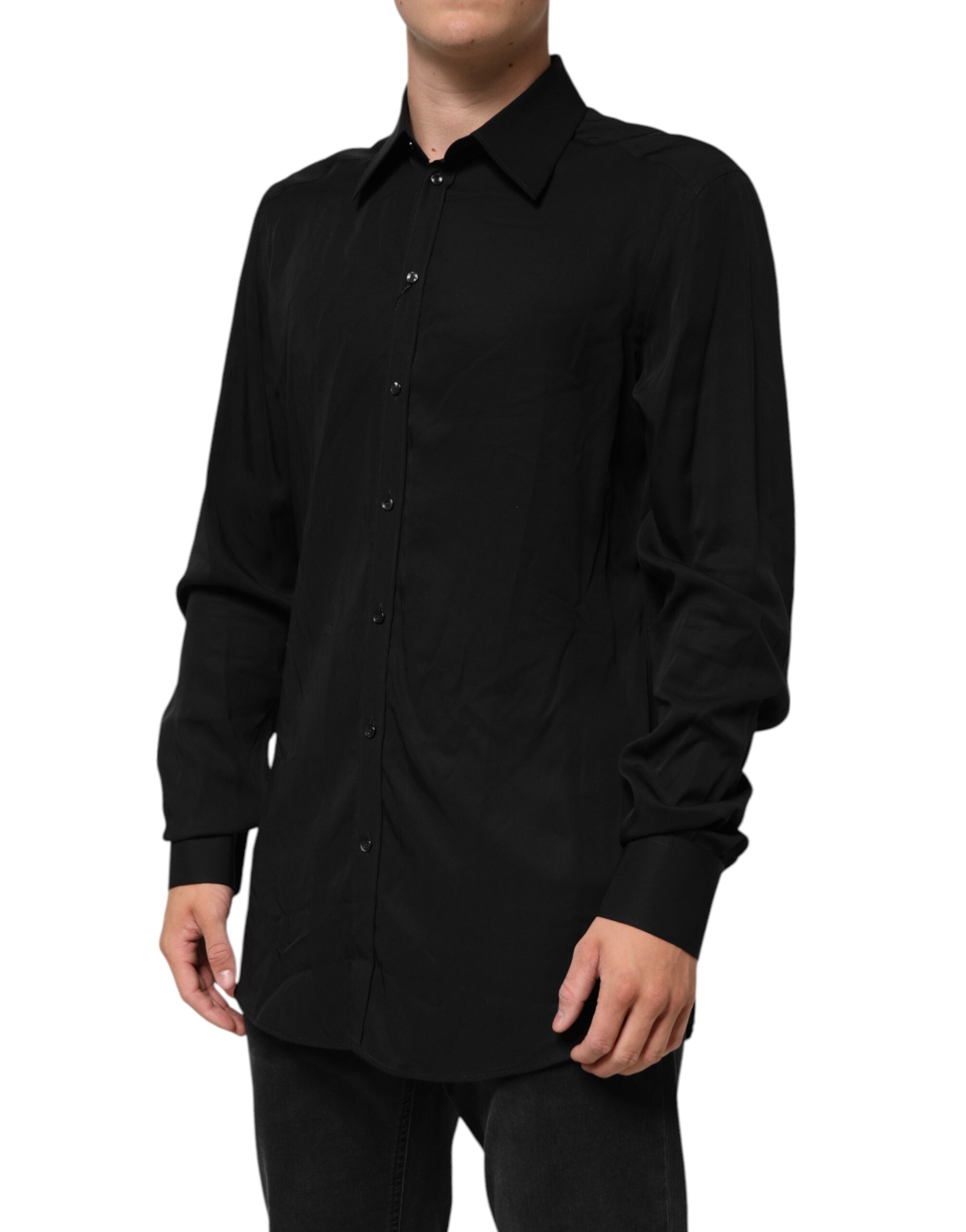 Dolce & Gabbana Black Viscose Long Sleeve Formal Dress Shirt Dolce & Gabbana