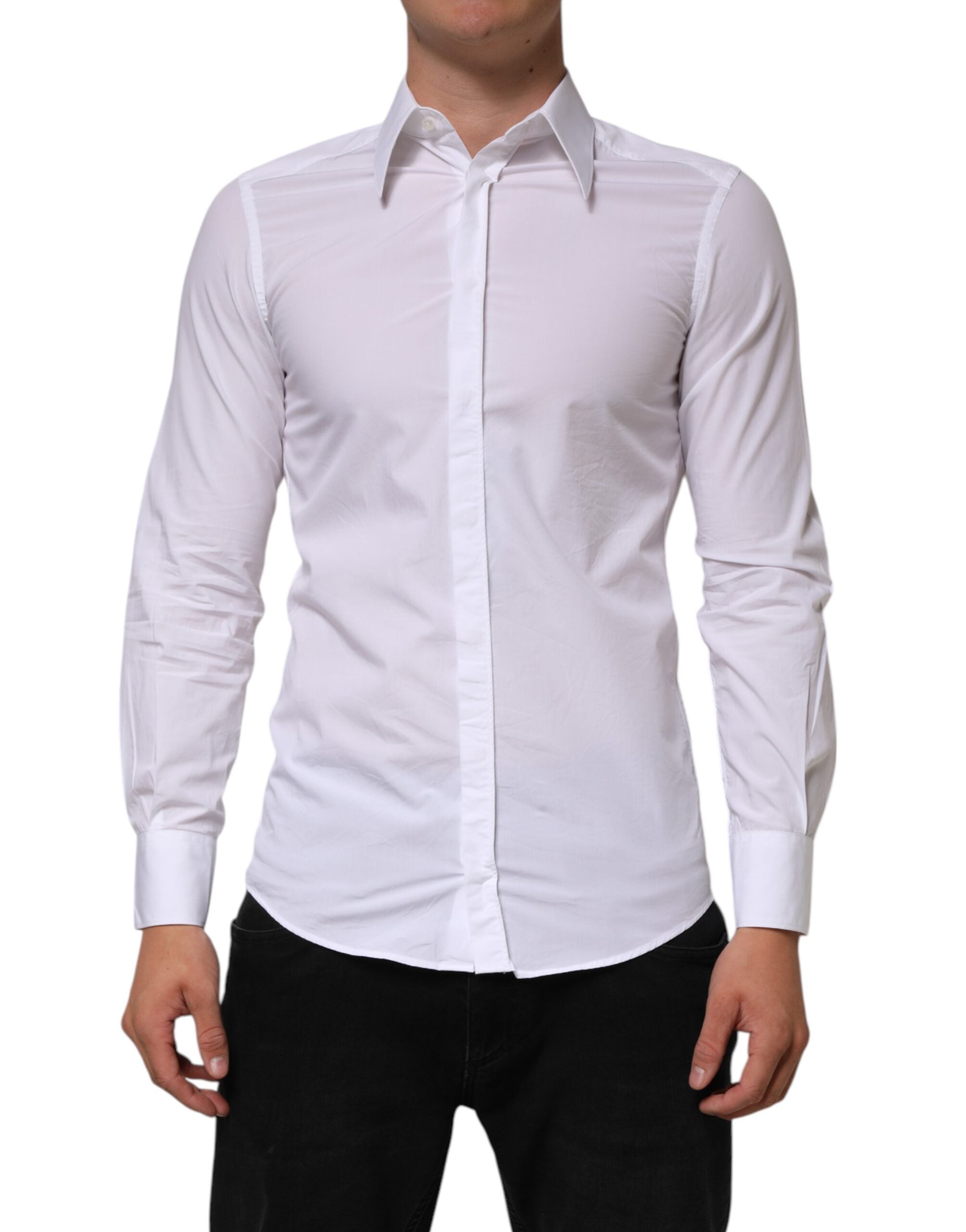 Dolce & Gabbana White Cotton MARTINI Long Sleeve Dress Shirt Dolce & Gabbana