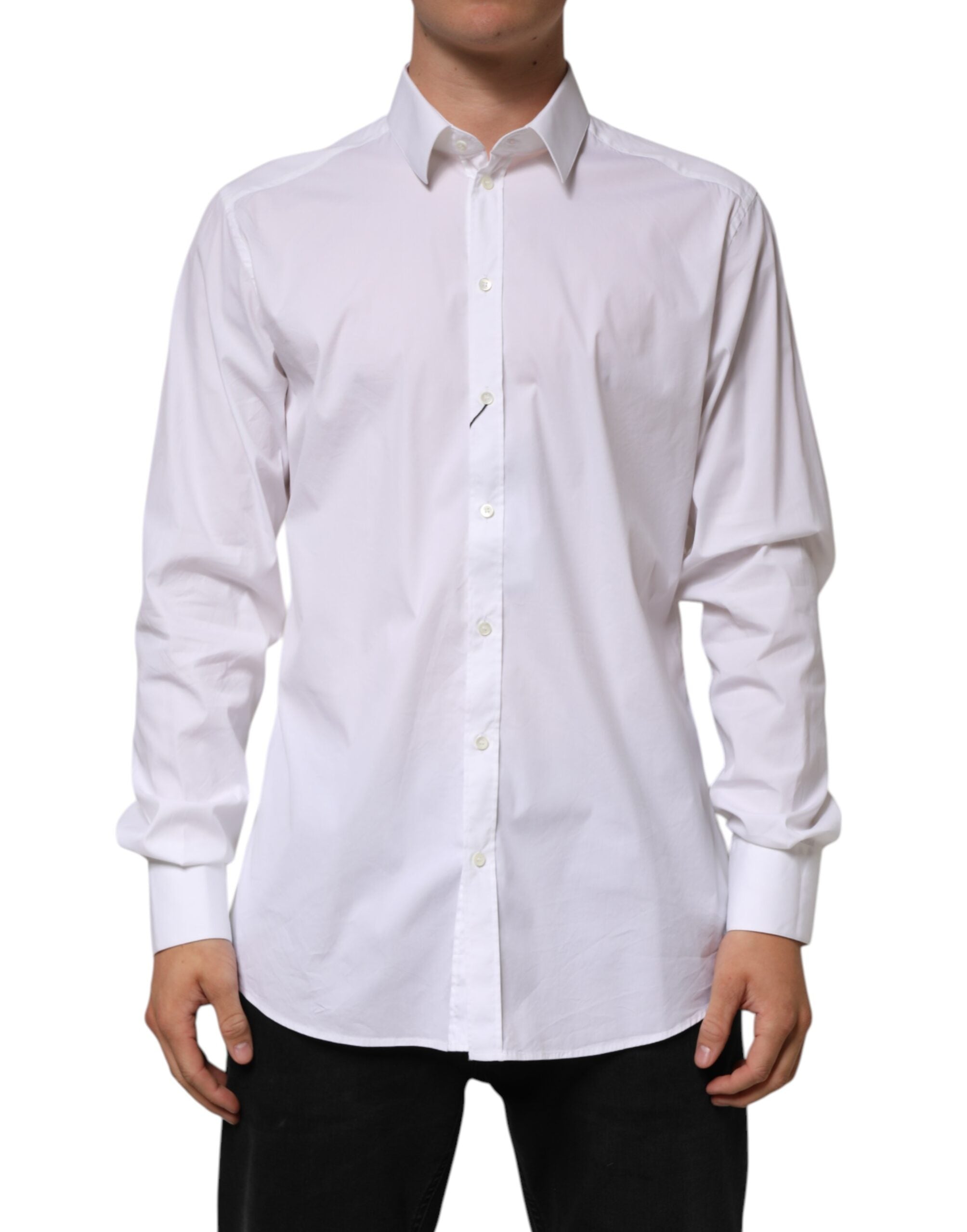 Dolce & Gabbana White Cotton GOLD Long Sleeves Formal Shirt Dolce & Gabbana