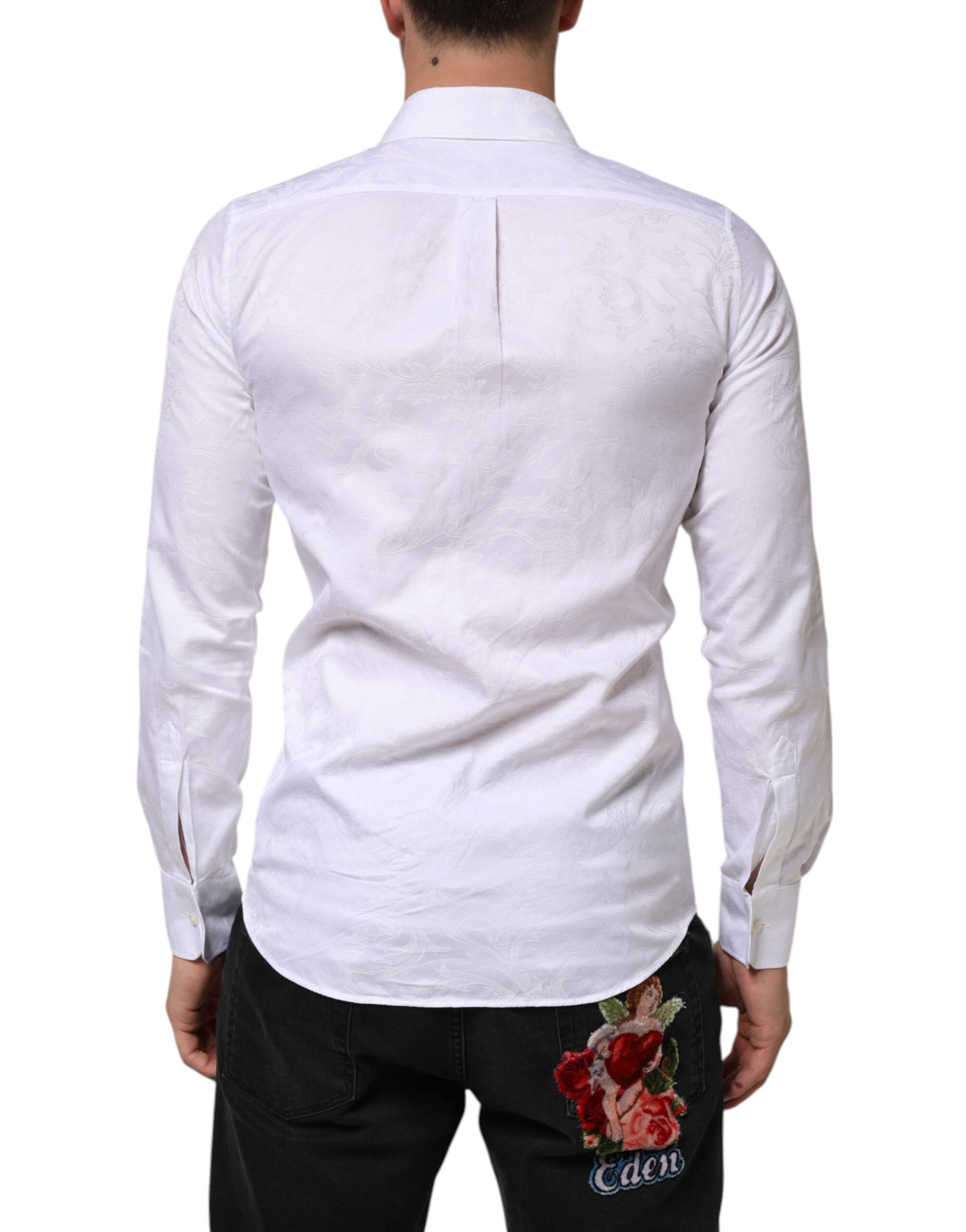 Dolce & Gabbana White Cotton MARTINI Paisley Jacquard Shirt Dolce & Gabbana