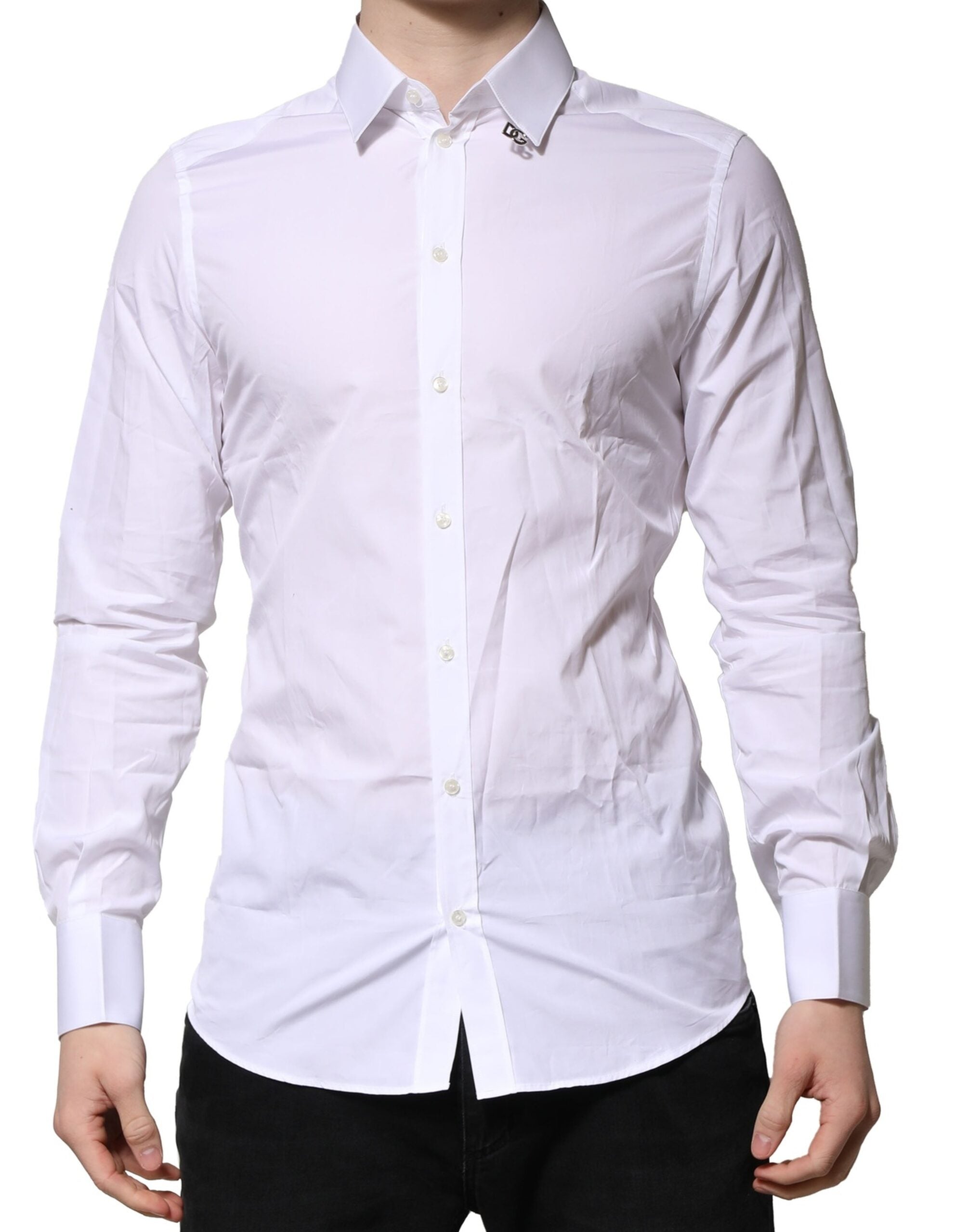 Dolce & Gabbana White Cotton GOLD Long Sleeves Formal Shirt Dolce & Gabbana