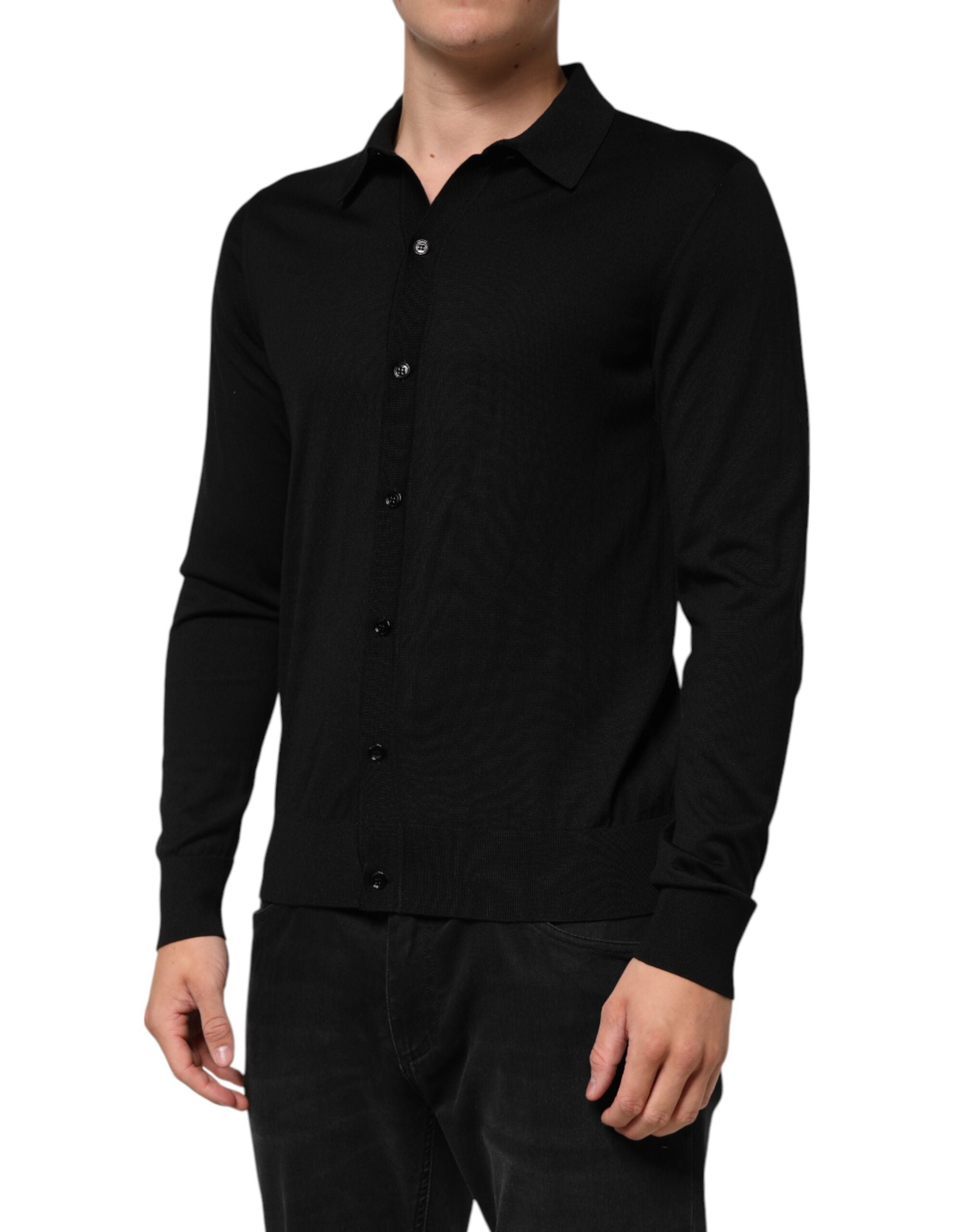 Dolce & Gabbana Black Silk Button Up Lightweight Sweater Dolce & Gabbana