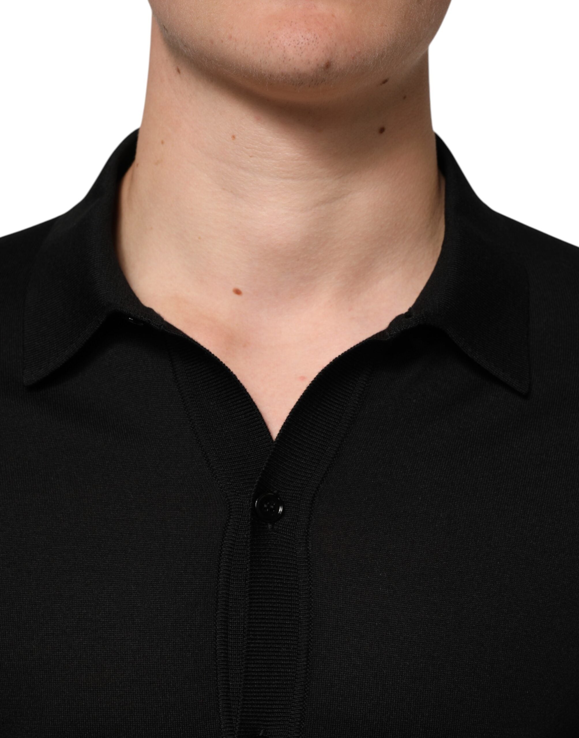 Dolce & Gabbana Black Silk Button Up Lightweight Sweater Dolce & Gabbana