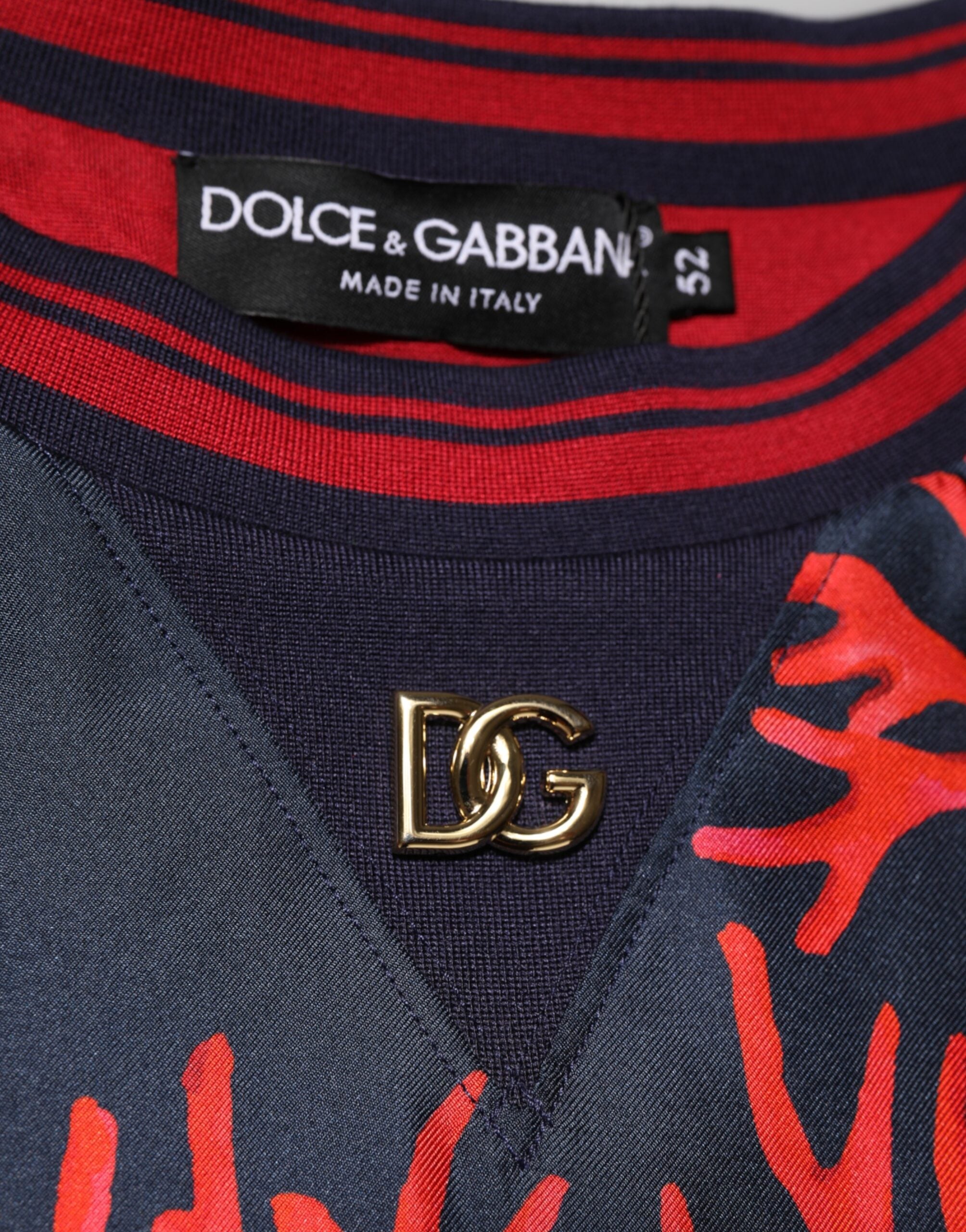 Dolce & Gabbana Silk Navy Red Coral Print Pullover Sweater Dolce & Gabbana