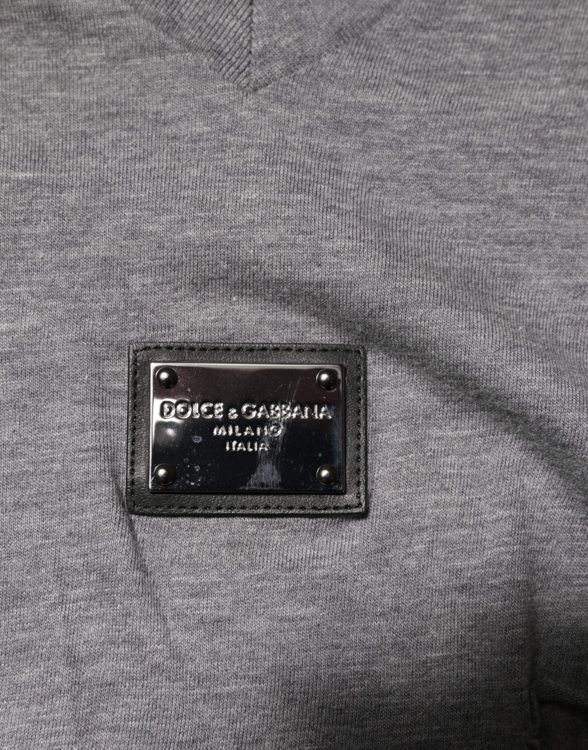 Dolce & Gabbana Gray Cotton Tattered Logo Patch Men T-shirt Dolce & Gabbana