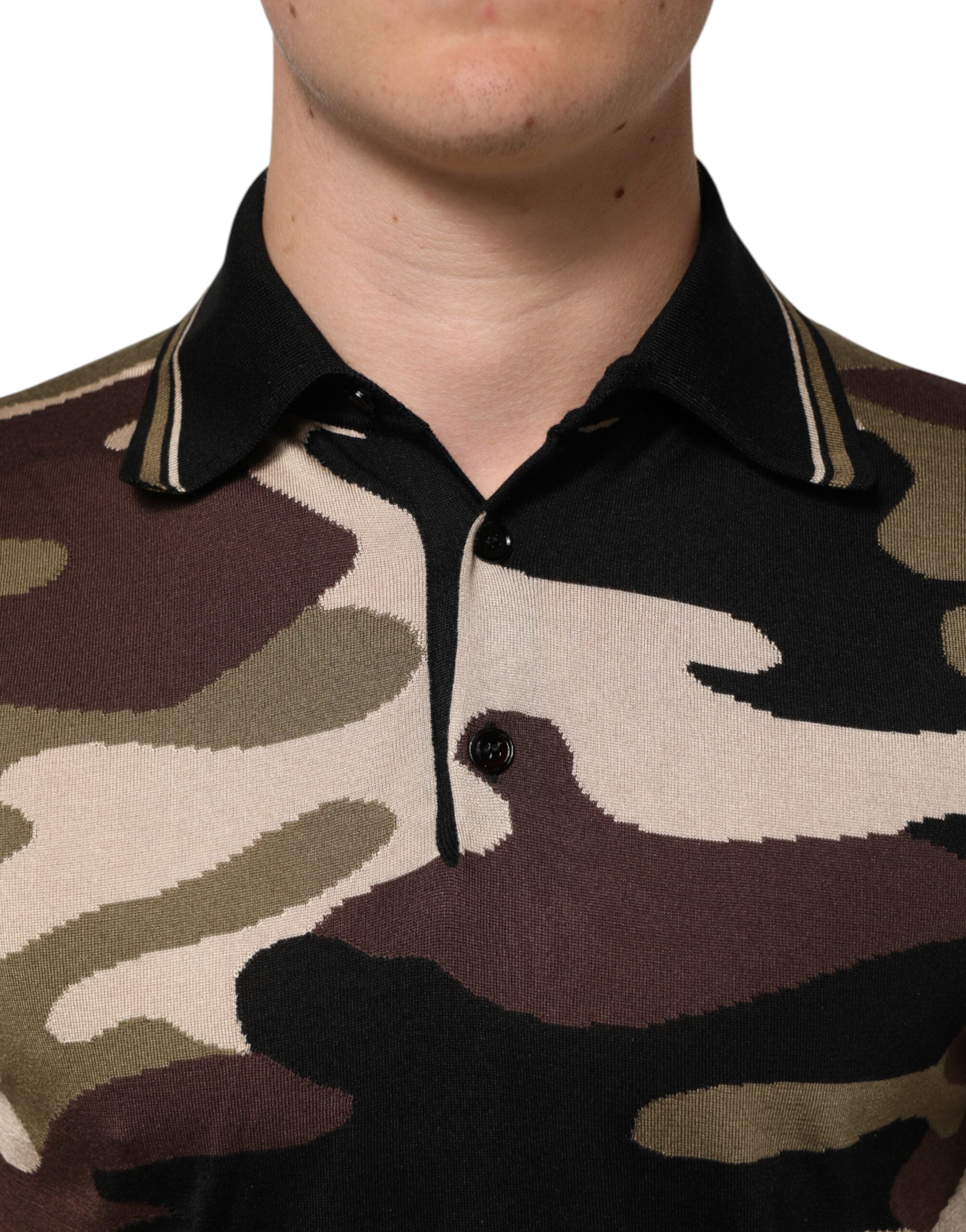 Dolce & Gabbana Camouflage Brown Silk MilitaryPolo T-shirt Dolce & Gabbana