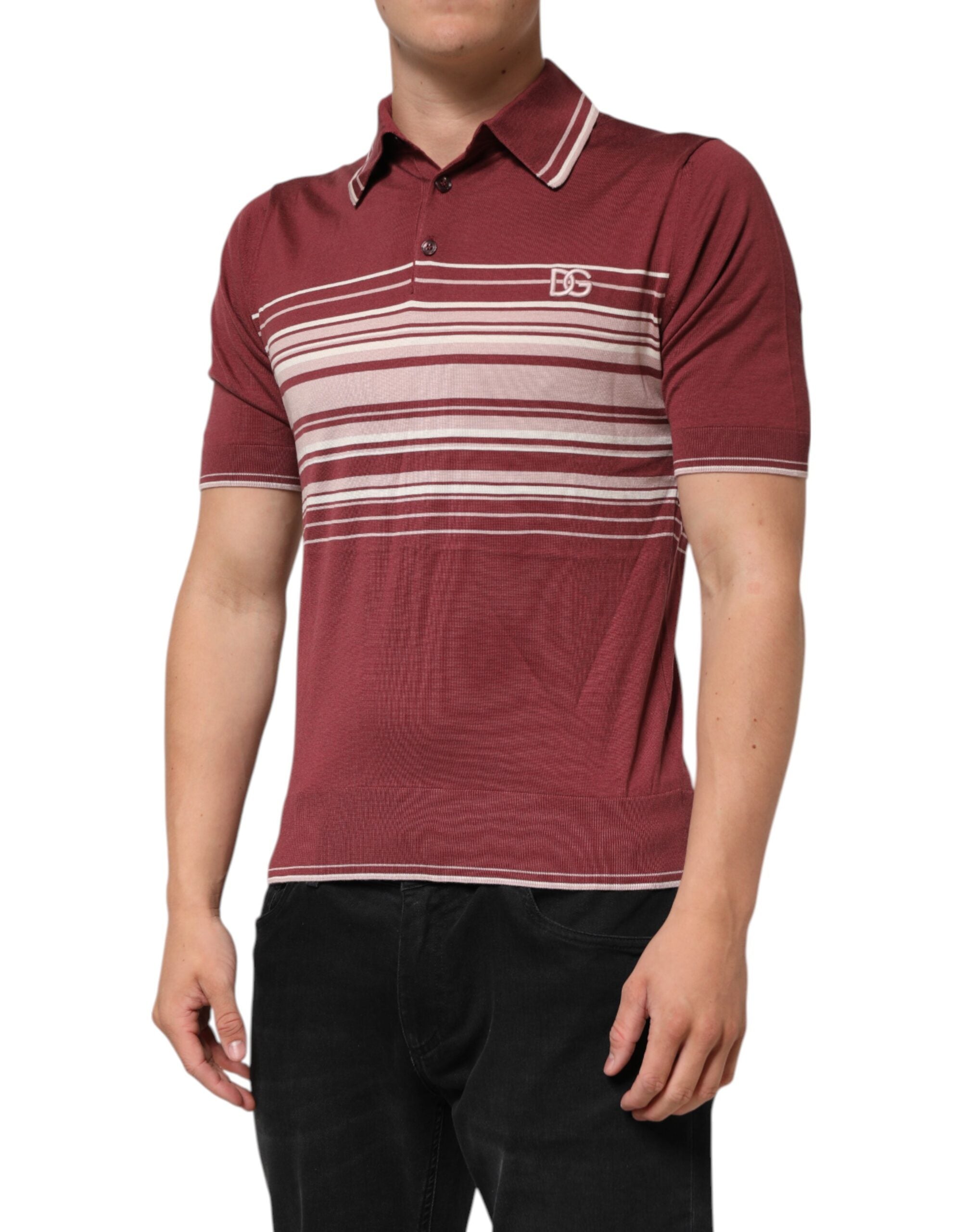 Dolce & Gabbana Cotton Burgundy Striped DG Logo Polo  T-shirt Dolce & Gabbana