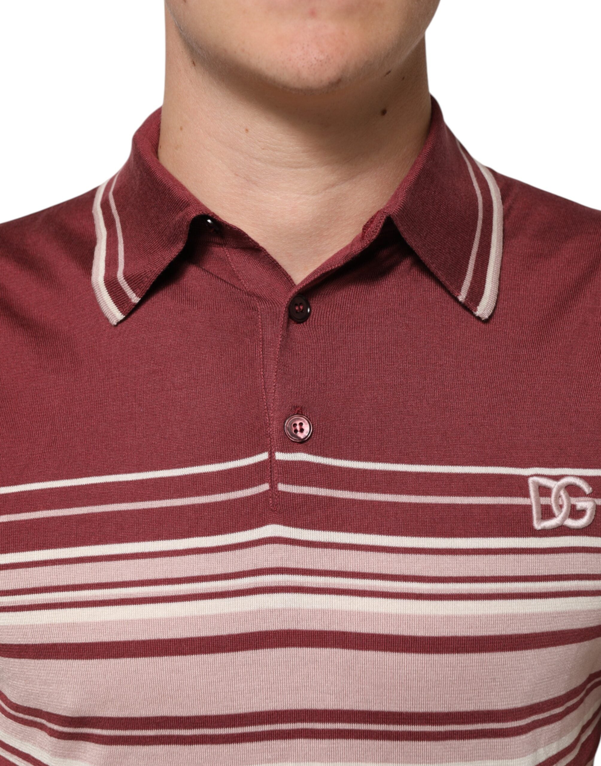 Dolce & Gabbana Cotton Burgundy Striped DG Logo Polo  T-shirt Dolce & Gabbana