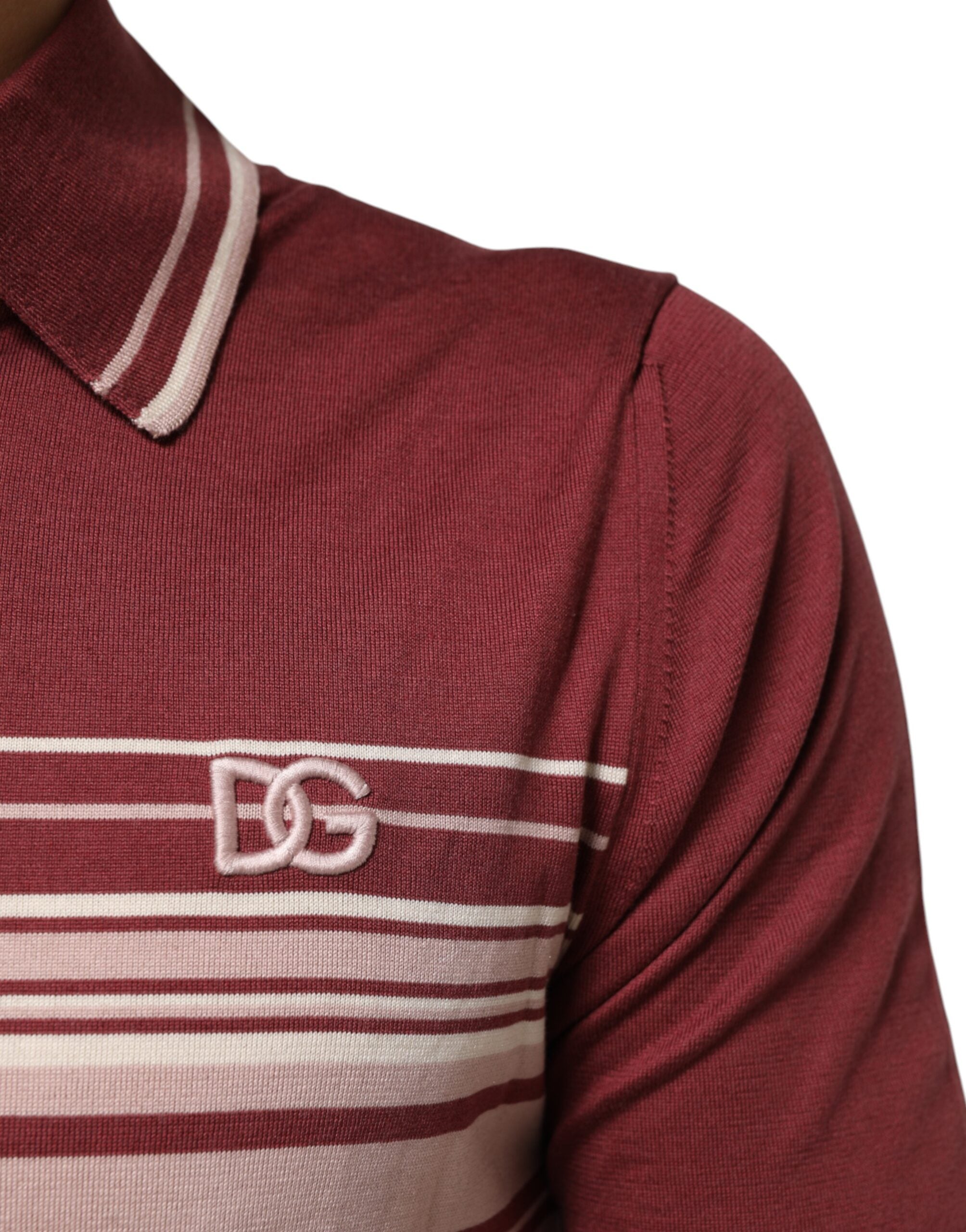 Dolce & Gabbana Cotton Burgundy Striped DG Logo Polo  T-shirt Dolce & Gabbana