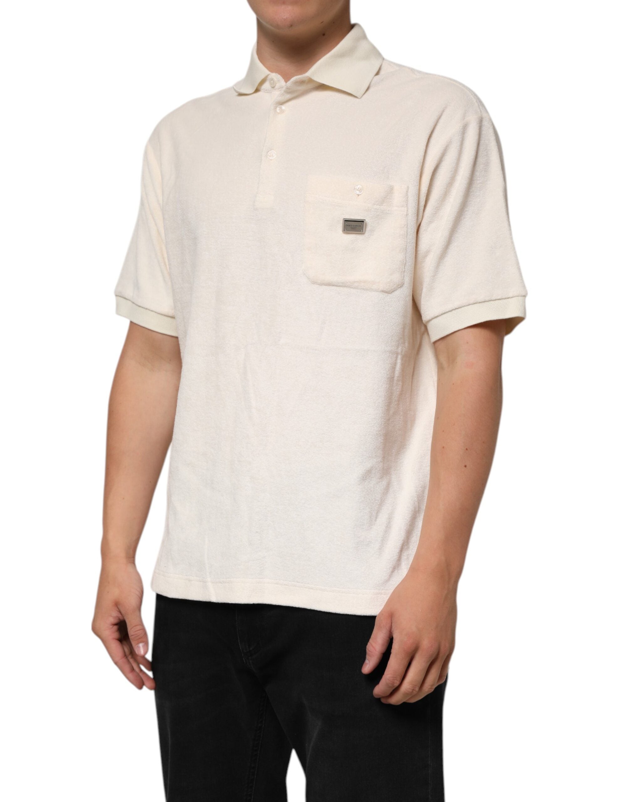 Dolce & Gabbana Ivory Cotton Terry Logo Pocket Polo T-shirt Dolce & Gabbana
