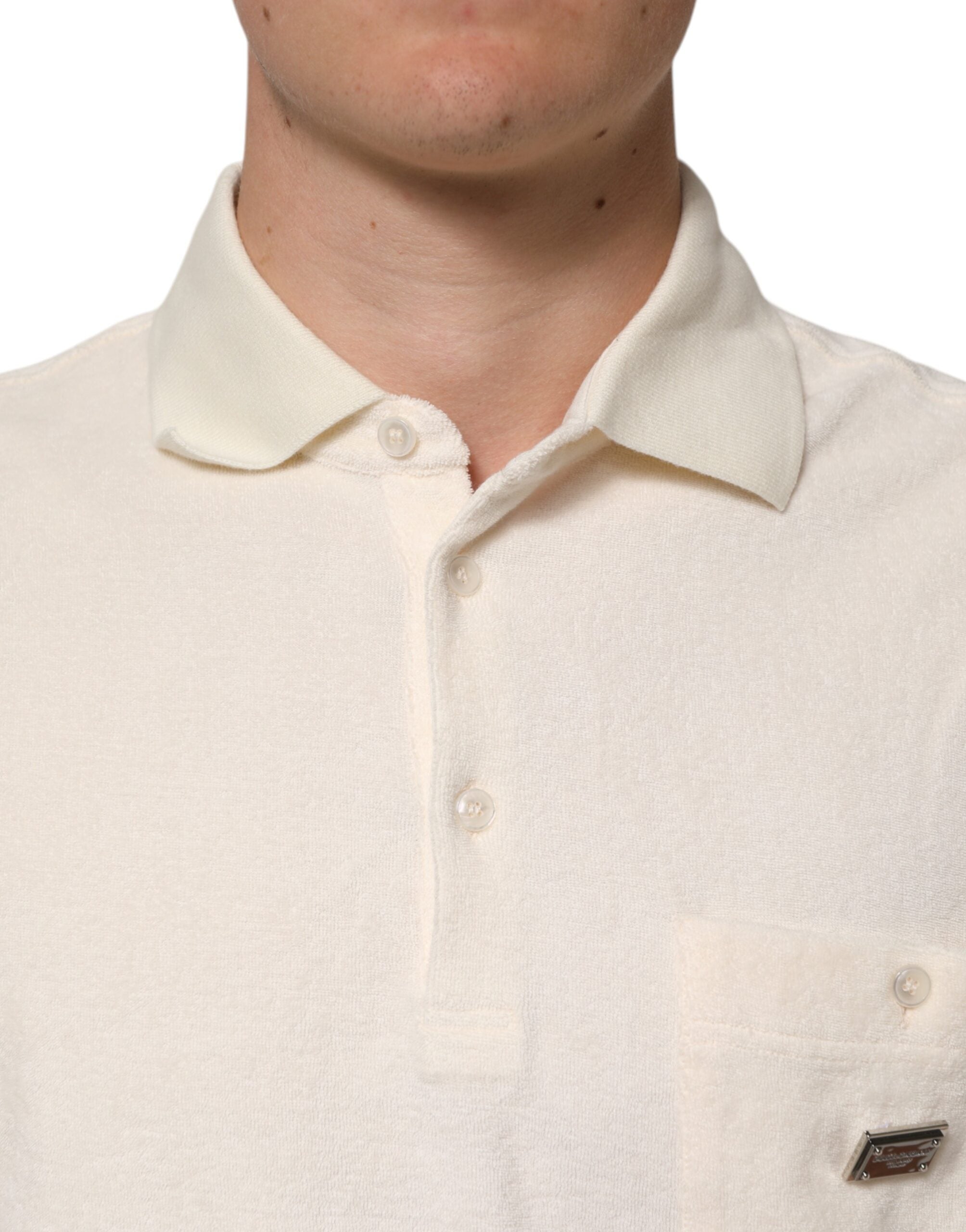 Dolce & Gabbana Ivory Cotton Terry Logo Pocket Polo T-shirt Dolce & Gabbana