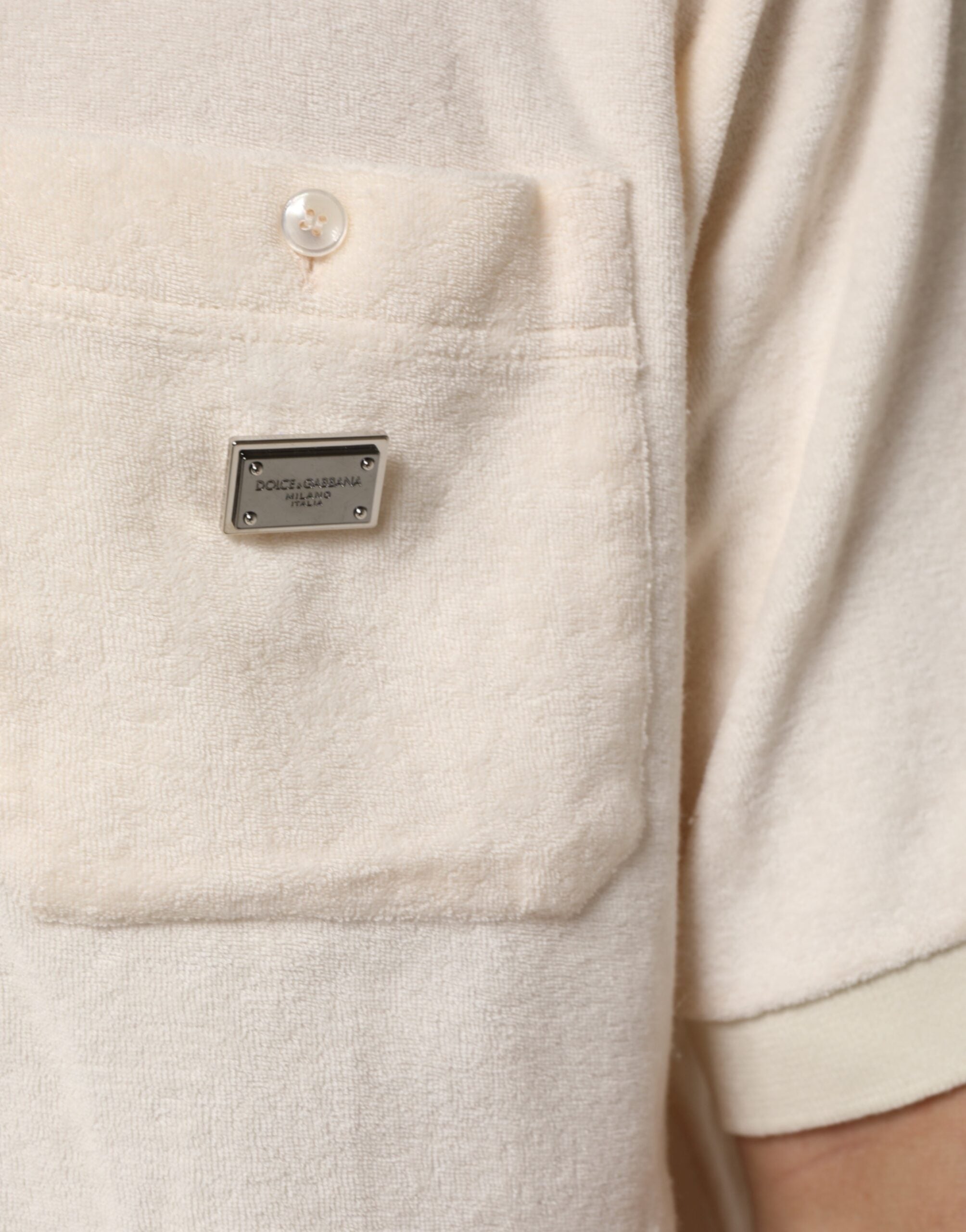 Dolce & Gabbana Ivory Cotton Terry Logo Pocket Polo T-shirt Dolce & Gabbana