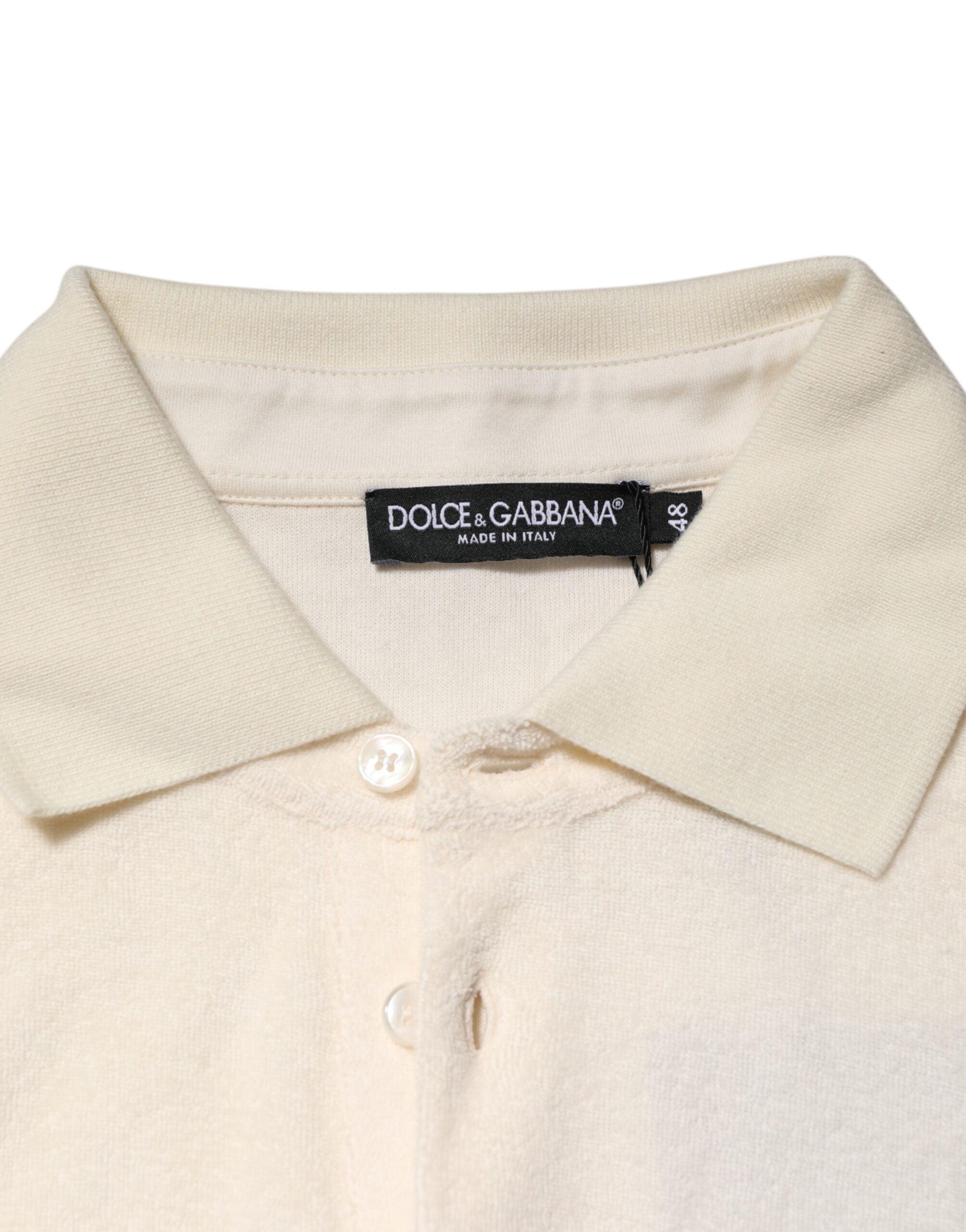 Dolce & Gabbana Ivory Cotton Terry Logo Pocket Polo T-shirt Dolce & Gabbana