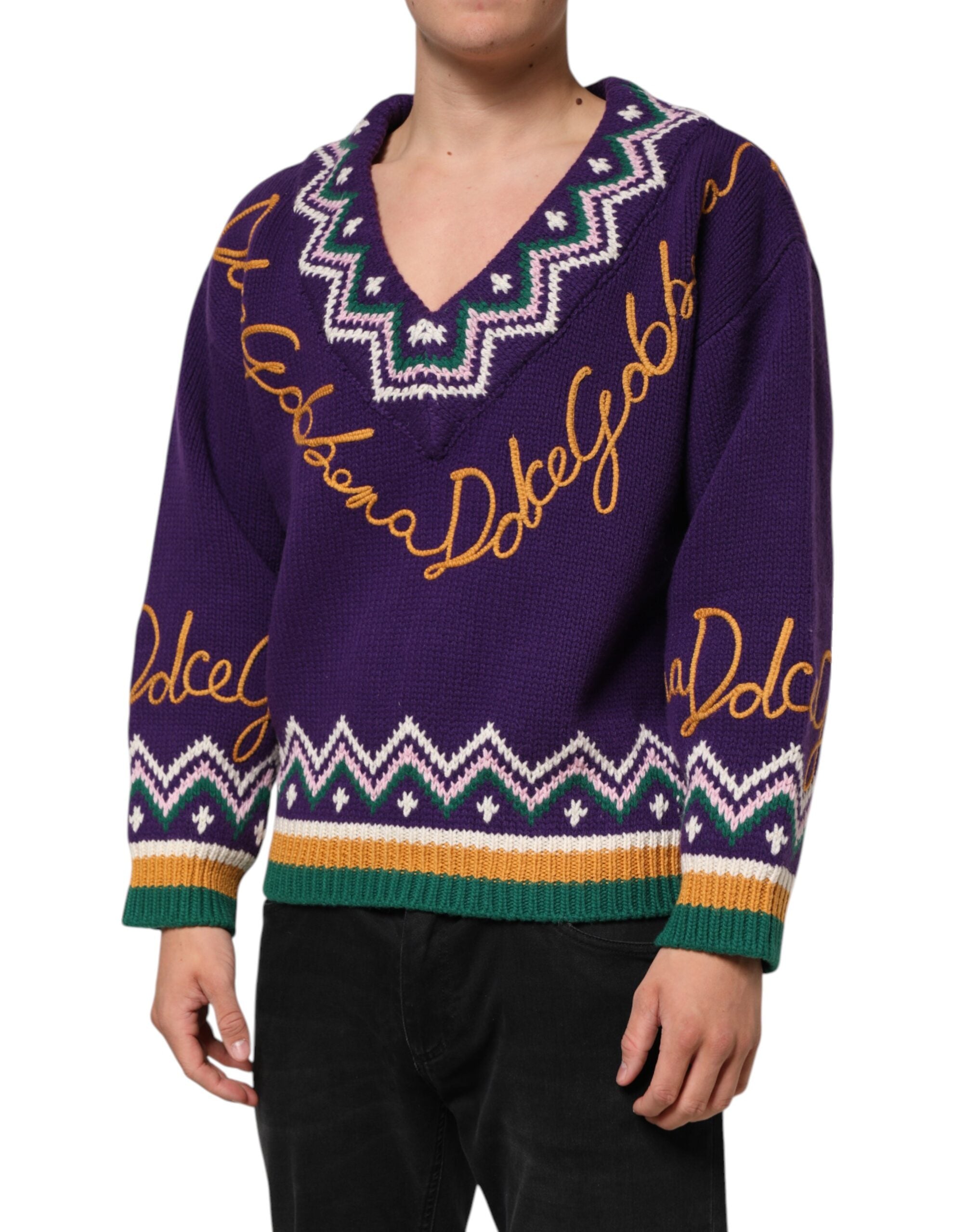 Dolce & Gabbana Purple Wool DG Logo Men Knit Pullover Sweater Dolce & Gabbana