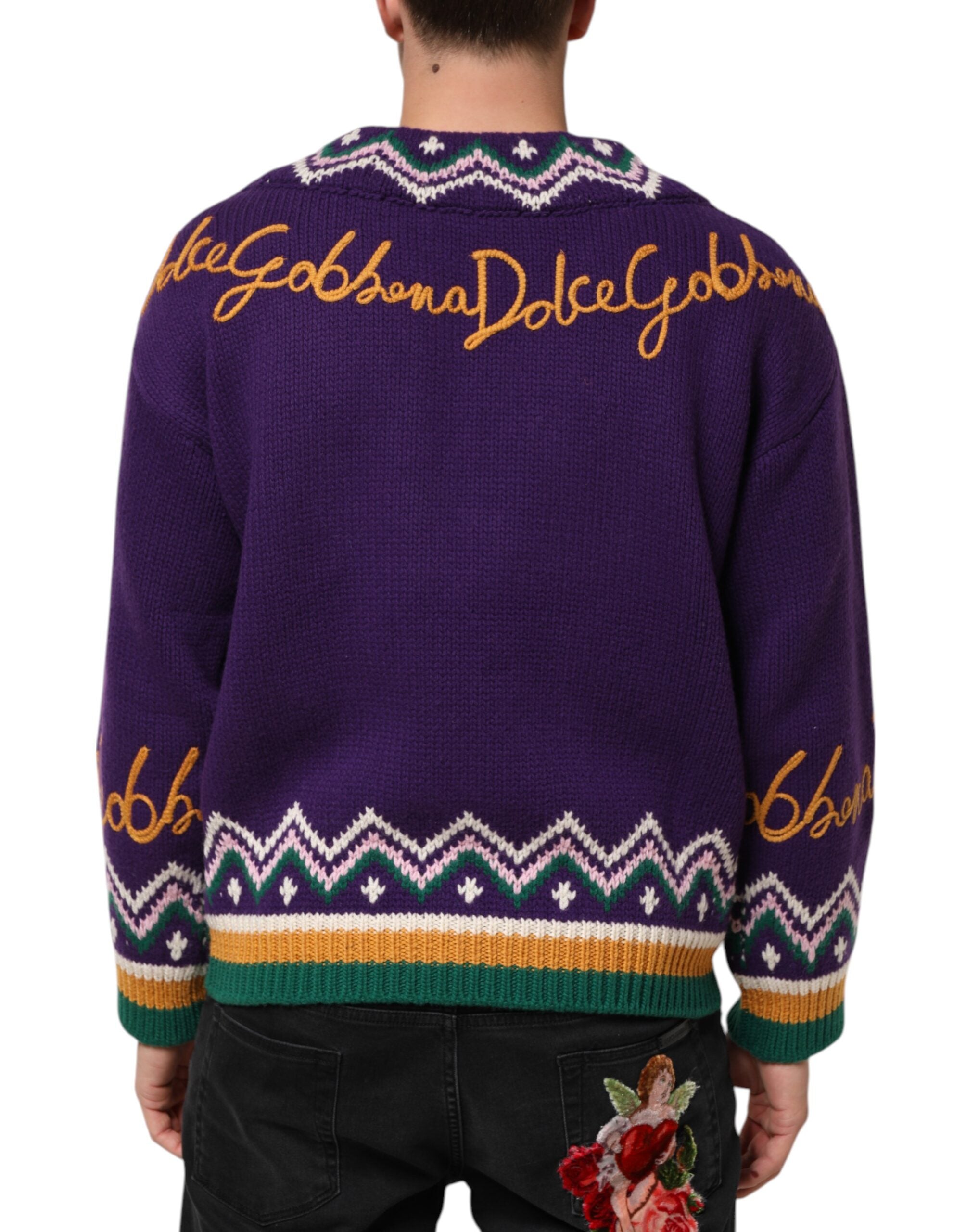 Dolce & Gabbana Purple Wool DG Logo Men Knit Pullover Sweater Dolce & Gabbana