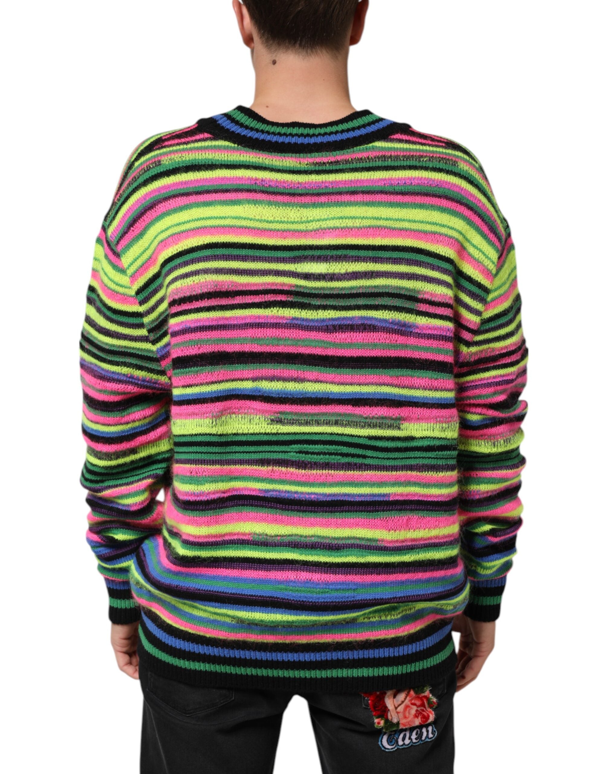 Dolce & Gabbana Multicolor DG Logo V-Neck Knit Pullover Sweater Dolce & Gabbana