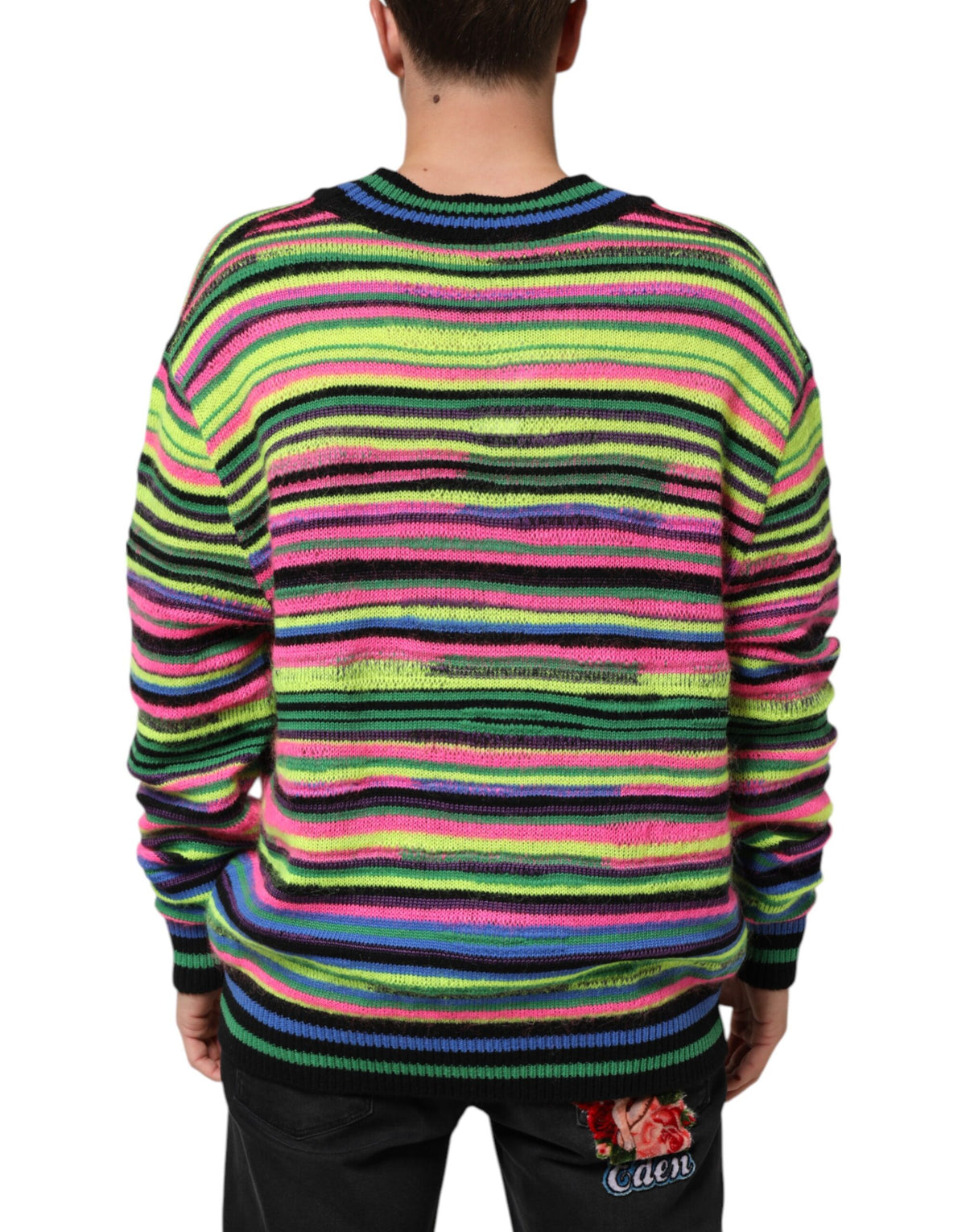 Dolce & Gabbana Multicolor DG Logo V-Neck Knit Pullover Sweater