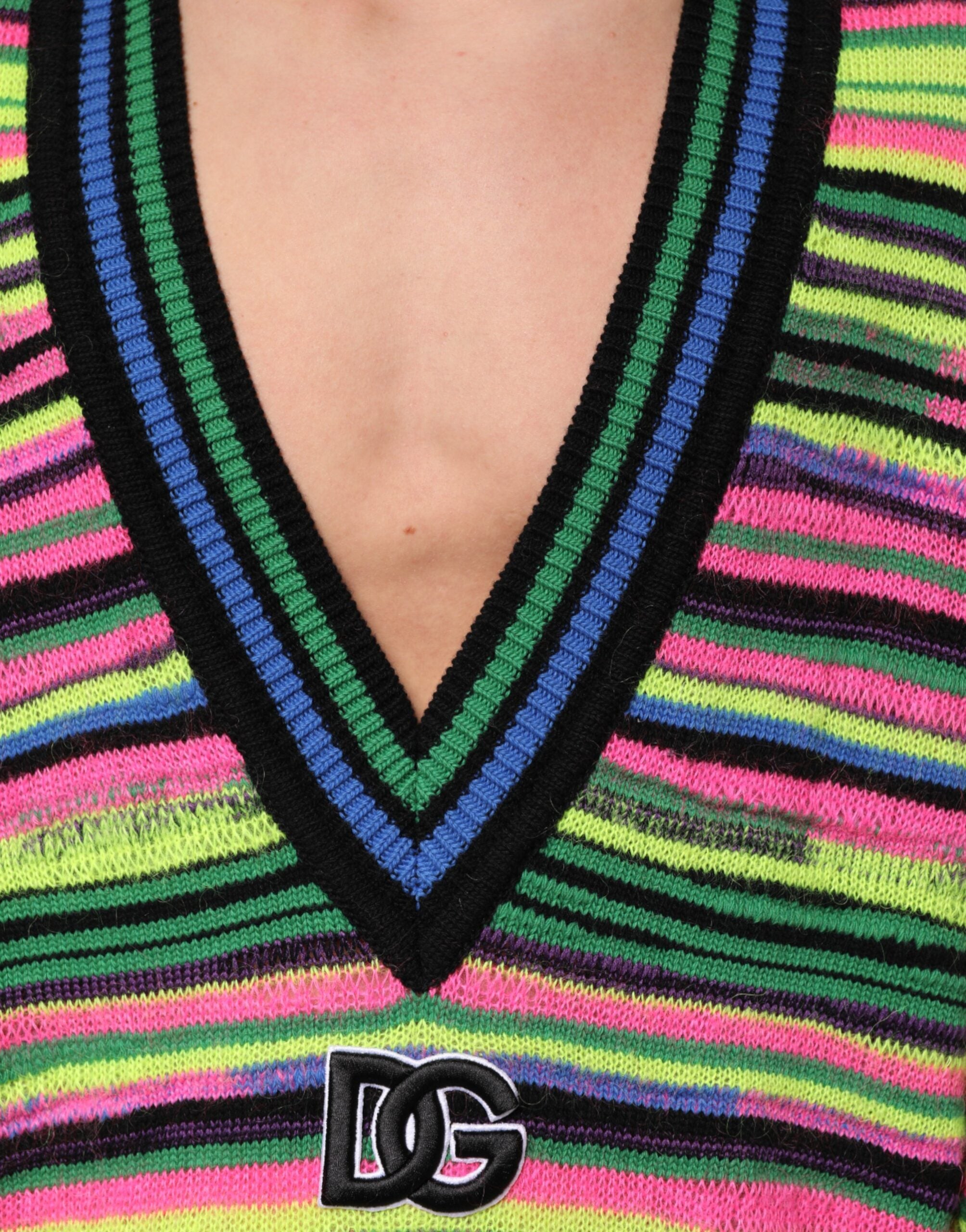 Dolce & Gabbana Multicolor DG Logo V-Neck Knit Pullover Sweater Dolce & Gabbana