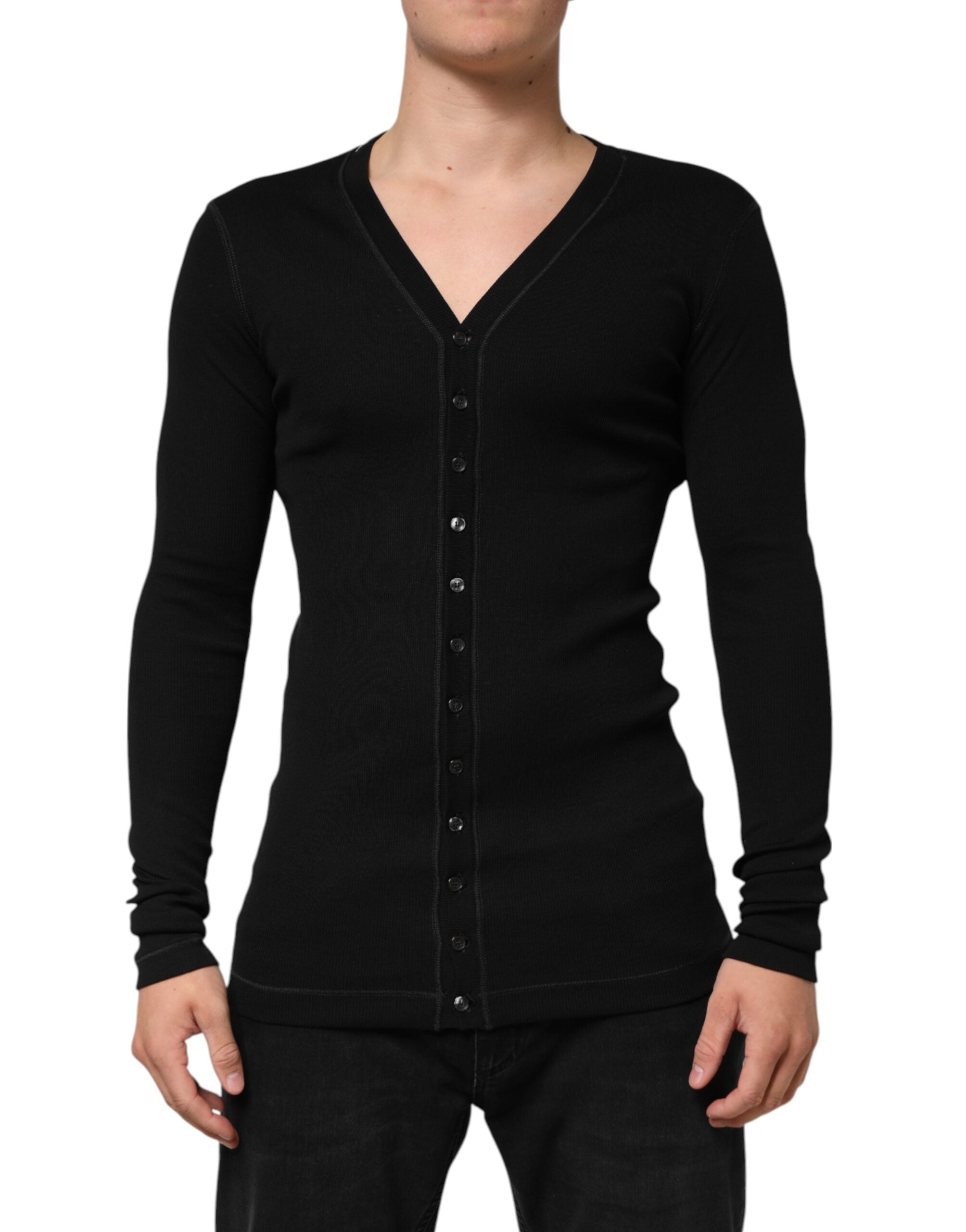 Dolce & Gabbana Black Cotton Button Up Men Cardigan Sweater Dolce & Gabbana