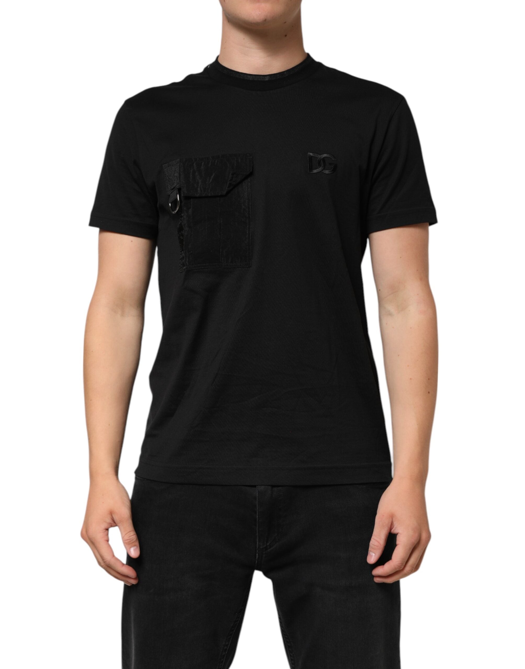 Dolce & Gabbana Black Cotton Embroidered DG Logo Pocket T-shirt Dolce & Gabbana
