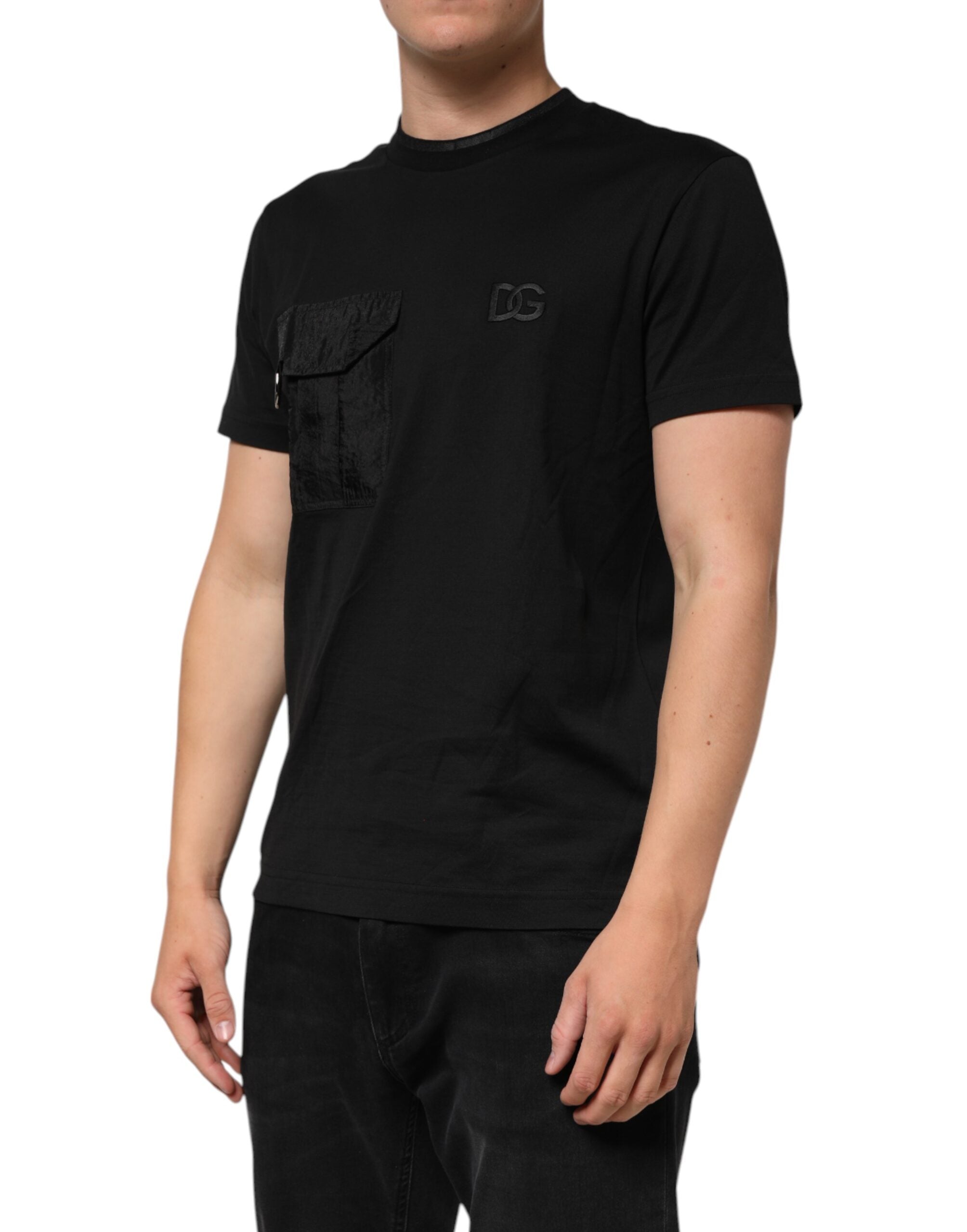Dolce & Gabbana Black Cotton Embroidered DG Logo Pocket T-shirt Dolce & Gabbana