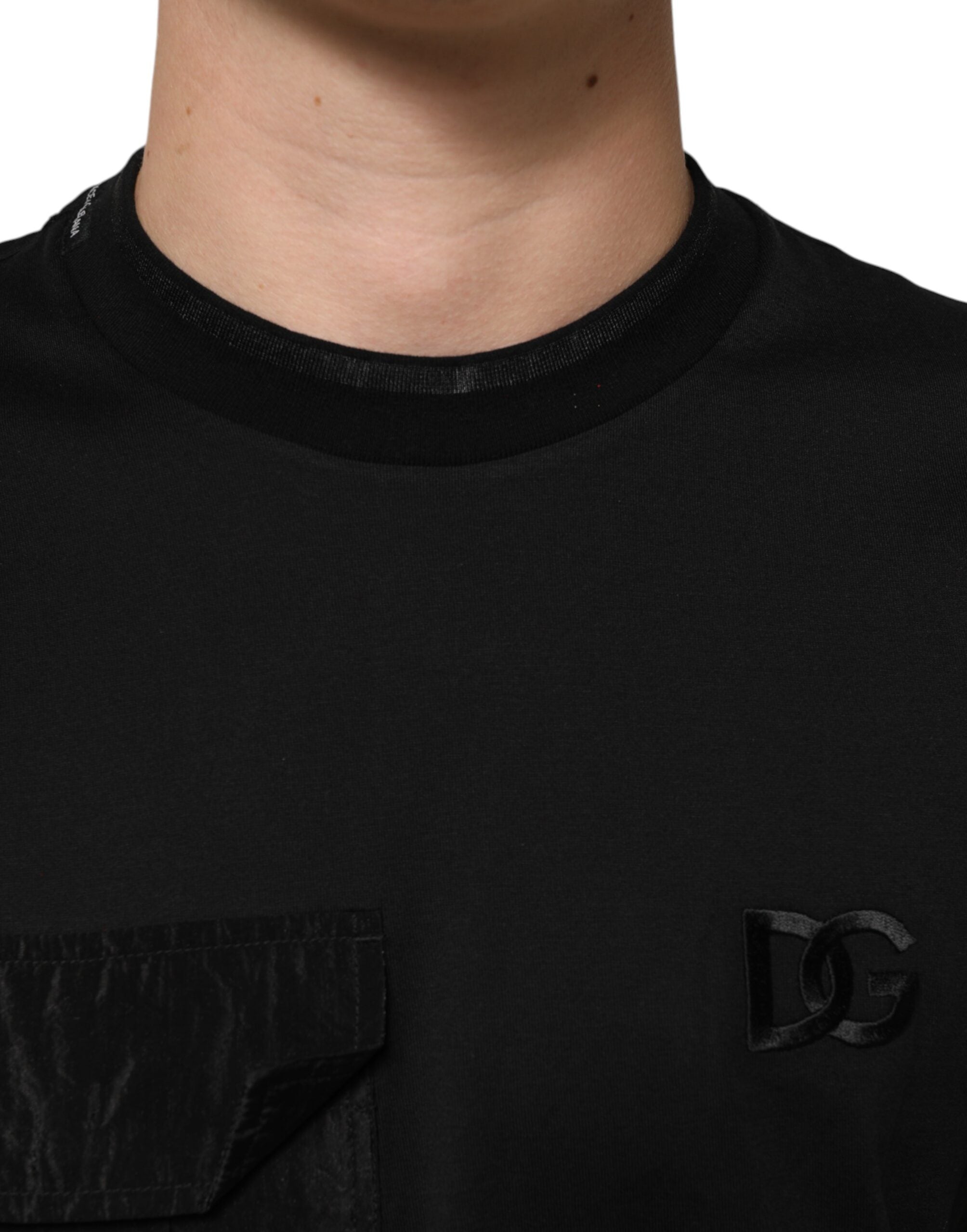 Dolce & Gabbana Black Cotton Embroidered DG Logo Pocket T-shirt Dolce & Gabbana