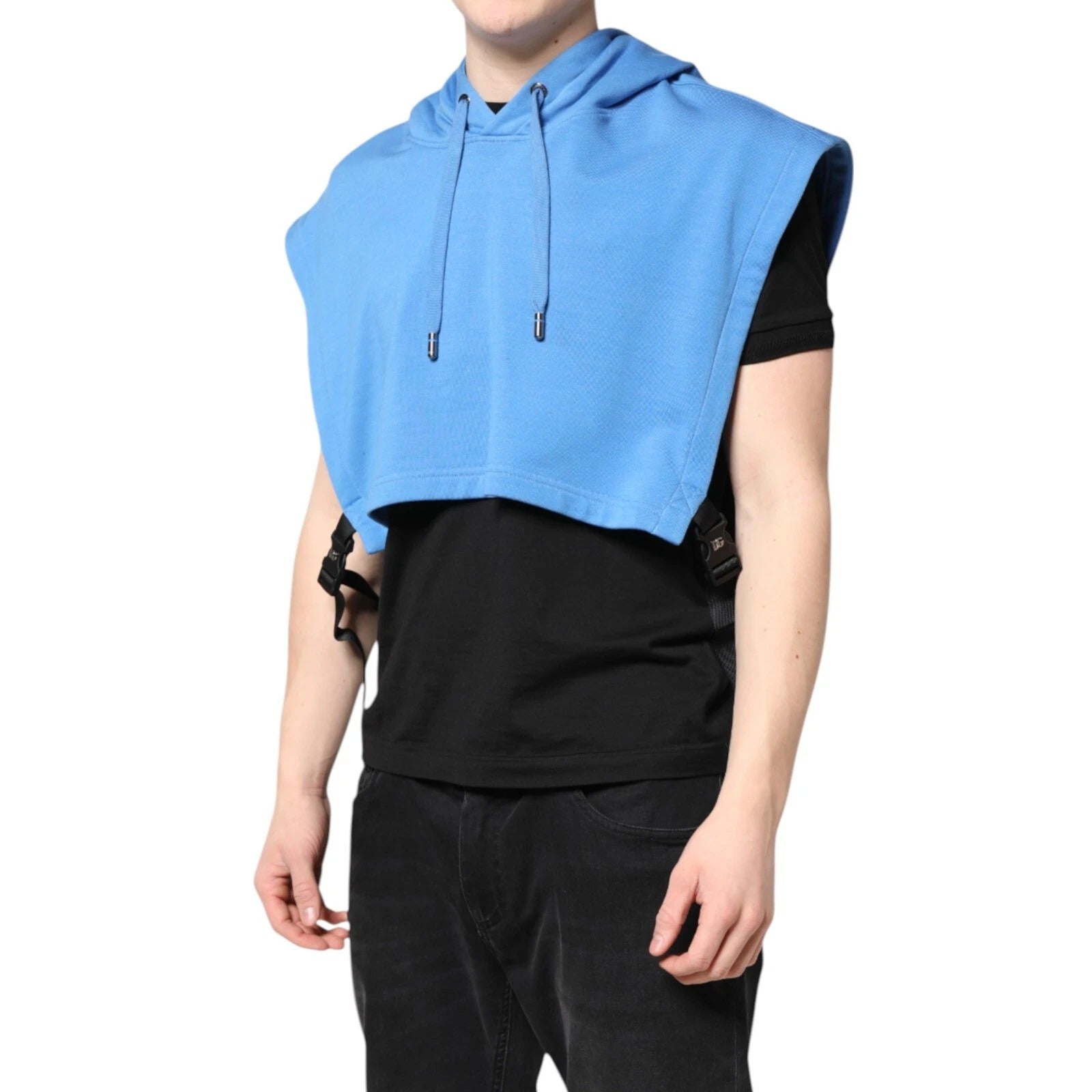 Dolce & Gabbana Blue Cotton Hooded Men Sportswear One Size Vest Dolce & Gabbana