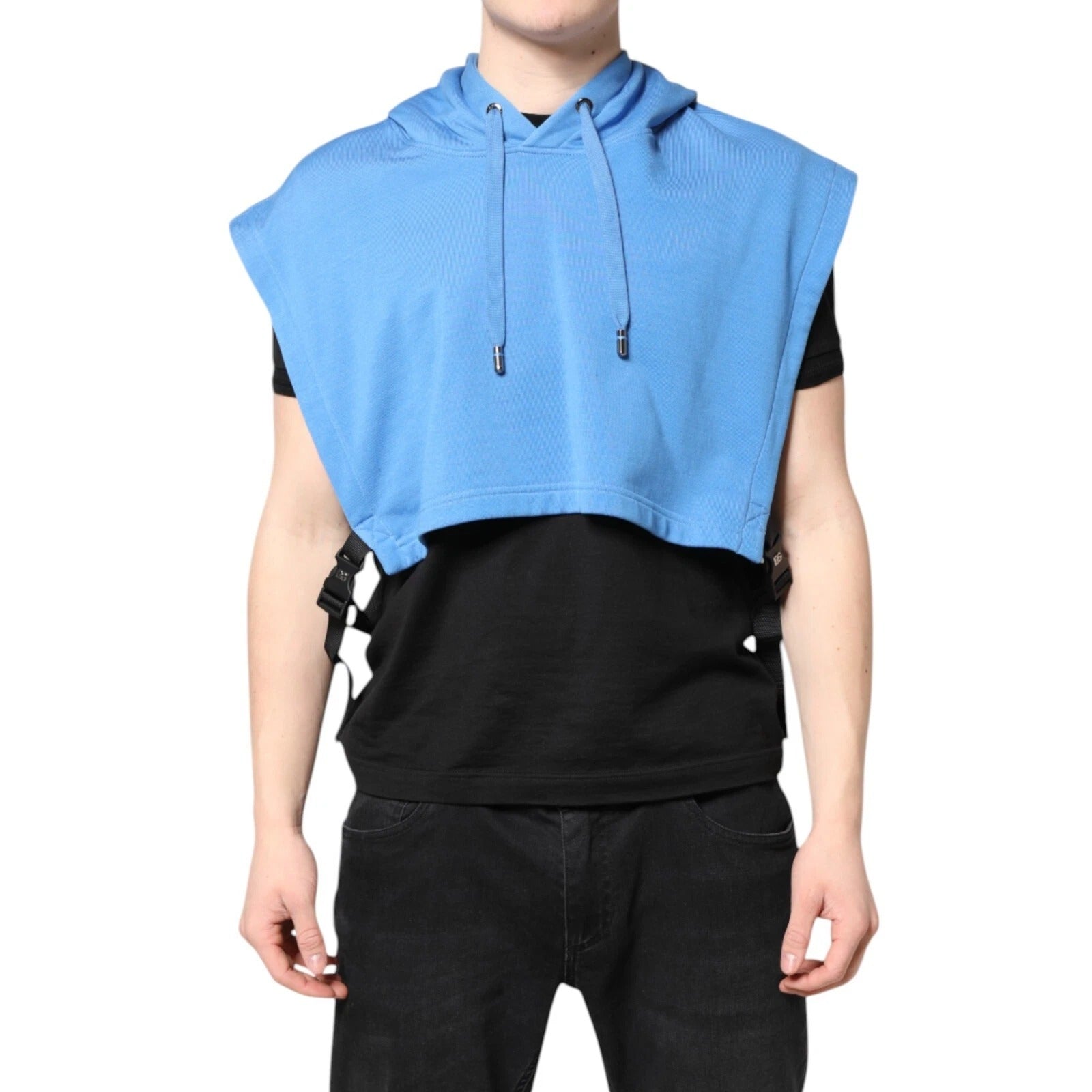 Dolce & Gabbana Blue Cotton Hooded Men Sportswear One Size Vest Dolce & Gabbana