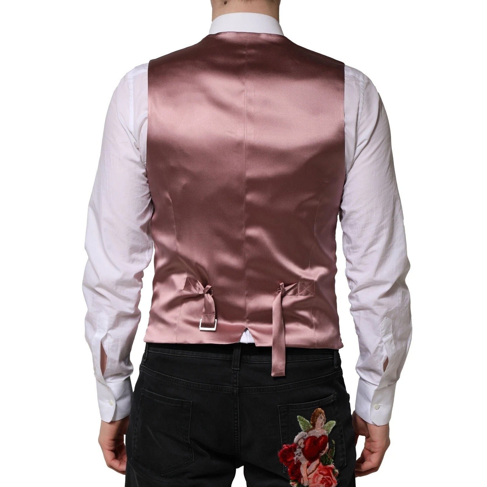 Dolce & Gabbana Pink Wool Dress Formal Men Waistcoat Vest Dolce & Gabbana