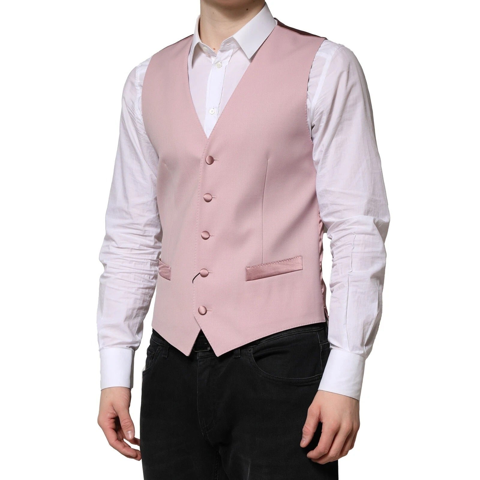 Dolce & Gabbana Pink Wool Dress Formal Men Waistcoat Vest Dolce & Gabbana