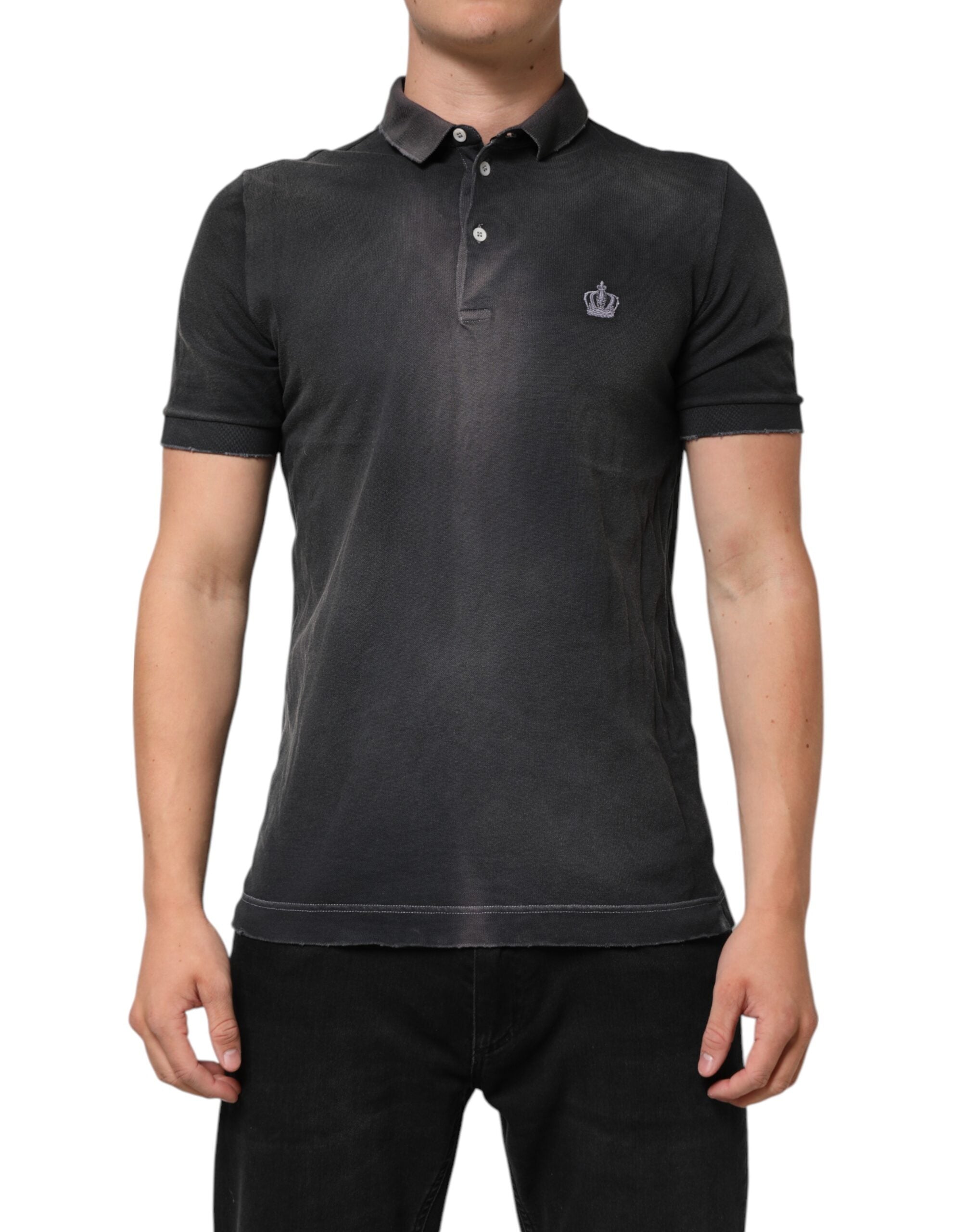 Dolce & Gabbana Gray Cotton Crown Collared Men Polo T-shirt Dolce & Gabbana