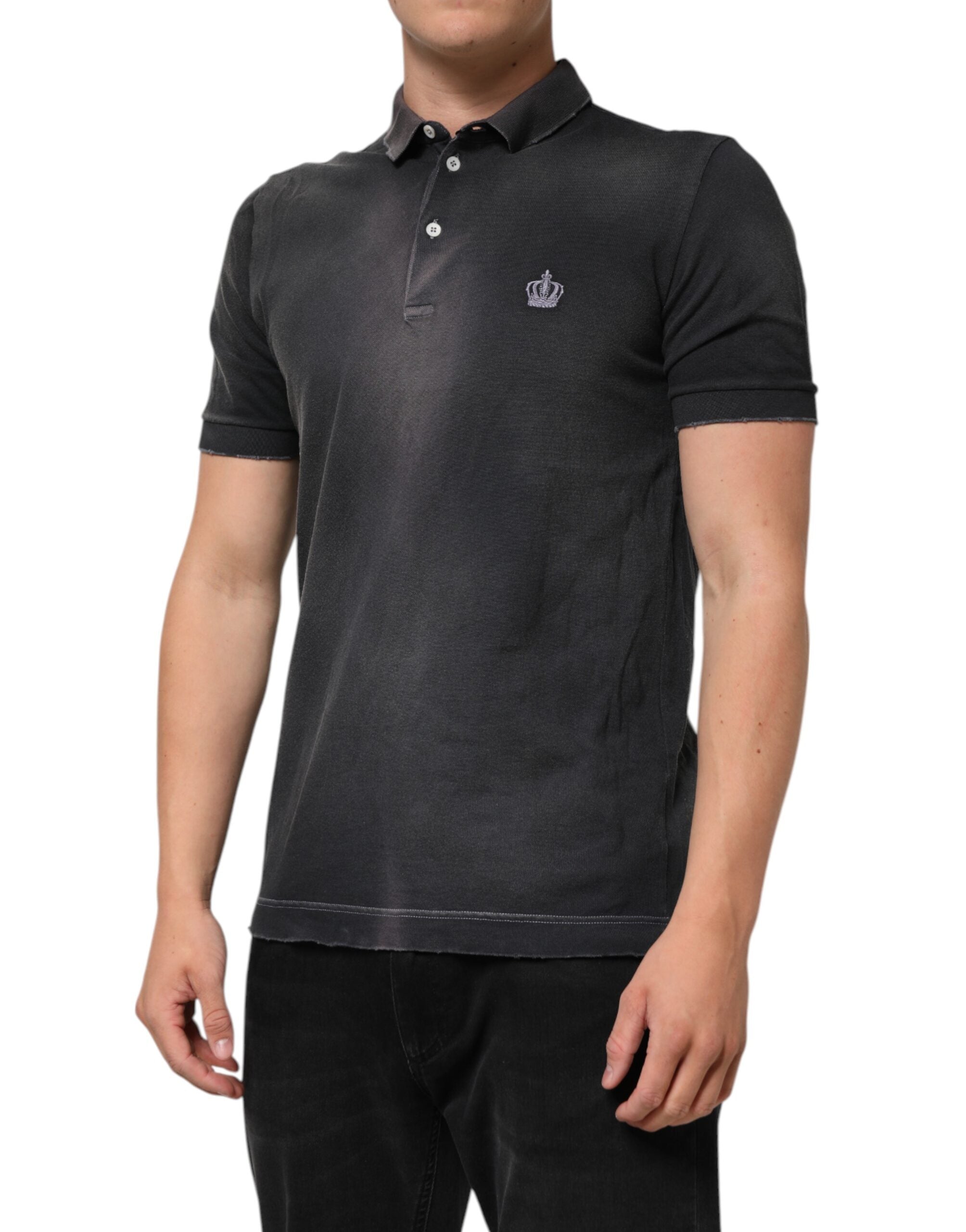 Dolce & Gabbana Gray Cotton Crown Collared Men Polo T-shirt Dolce & Gabbana