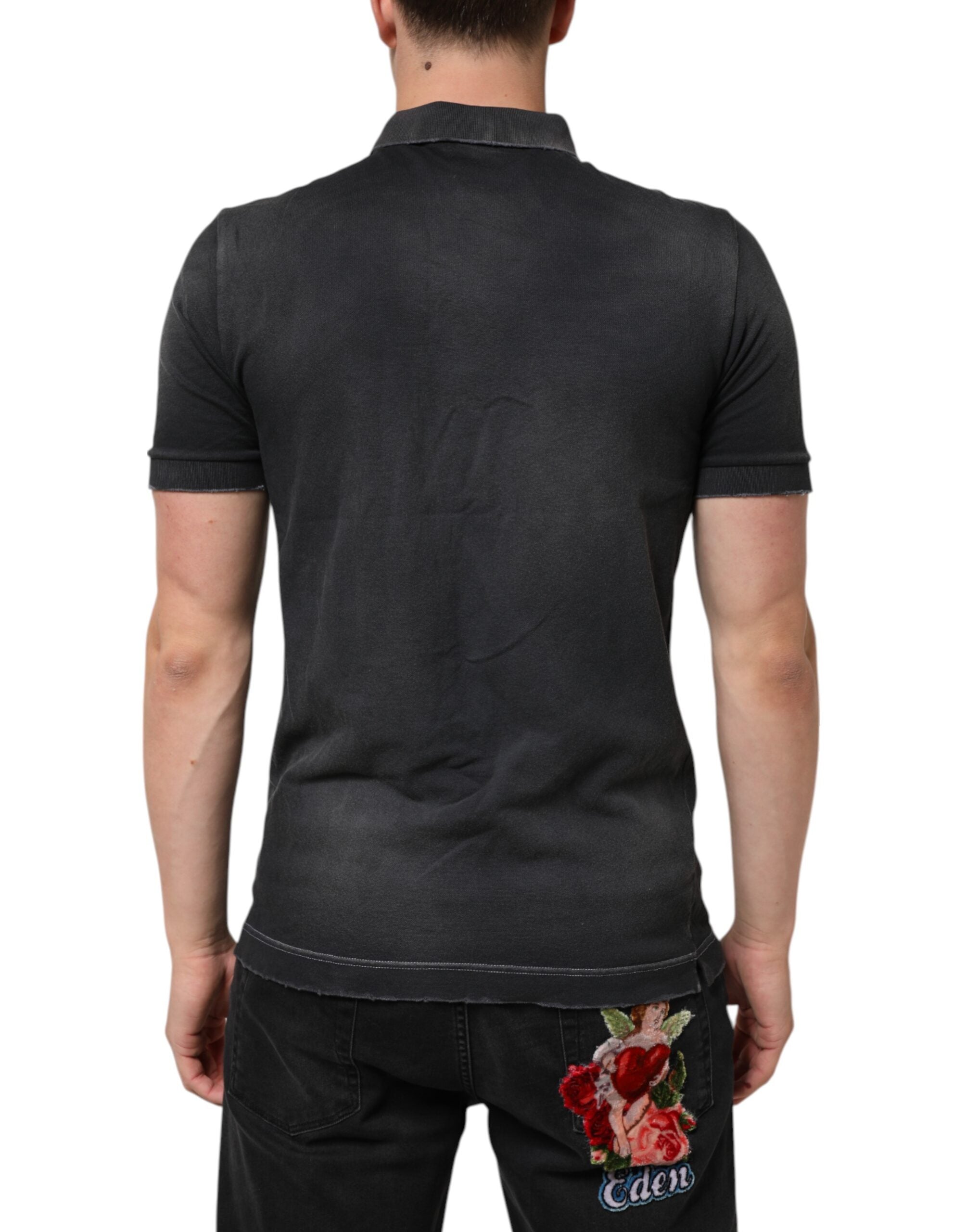 Dolce & Gabbana Gray Cotton Crown Collared Men Polo T-shirt Dolce & Gabbana