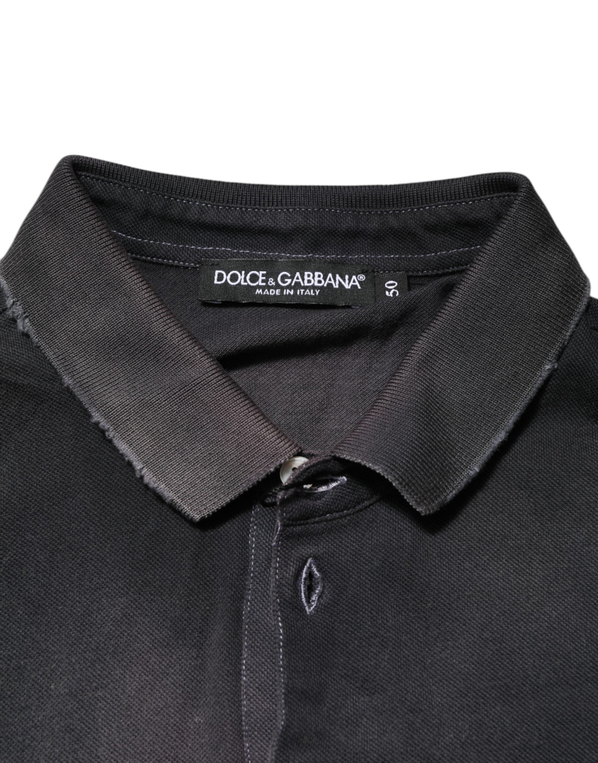 Dolce & Gabbana Gray Cotton Crown Collared Men Polo T-shirt Dolce & Gabbana
